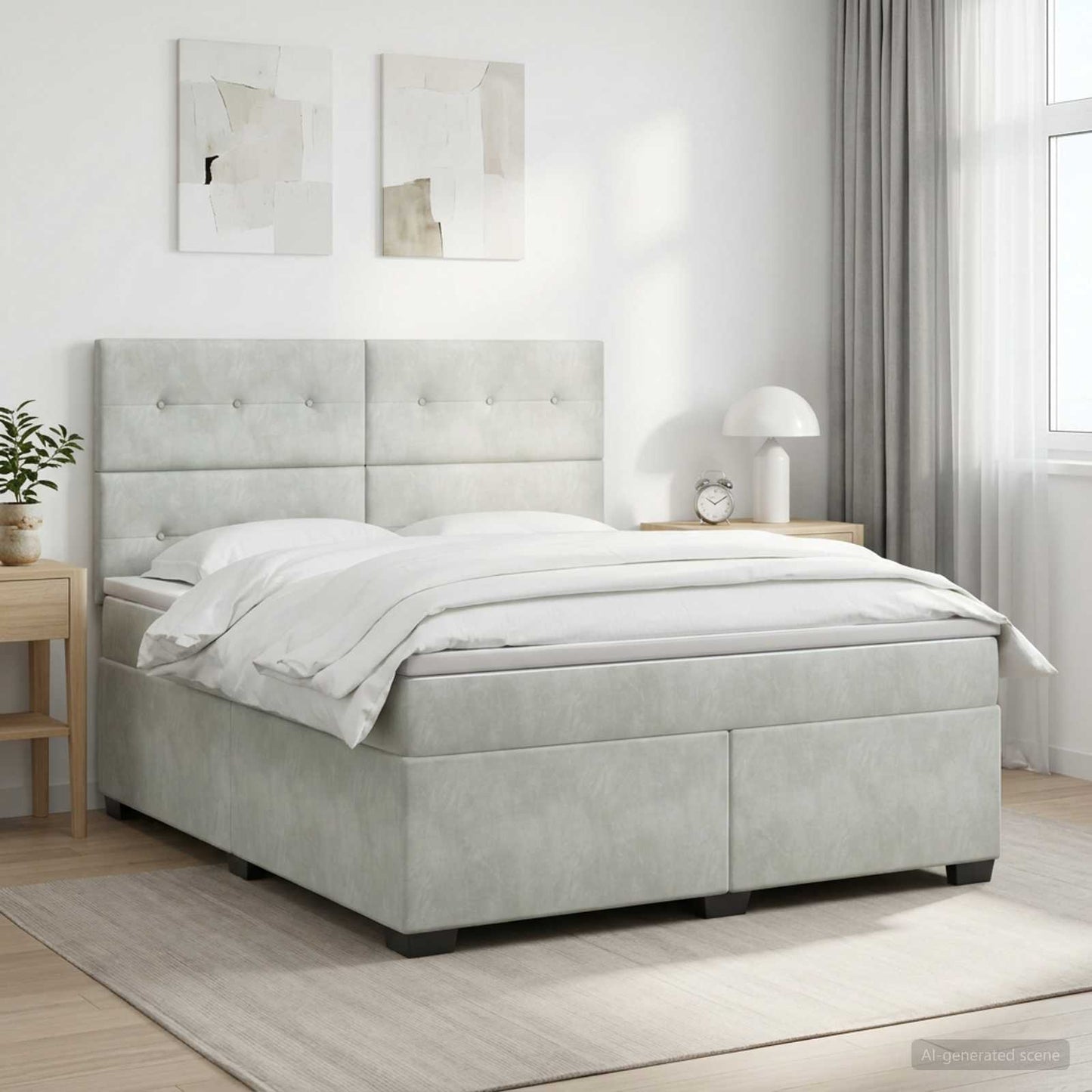 Boxmadras med topmadras Lysegrå 160 x 200 cm Fløjl
