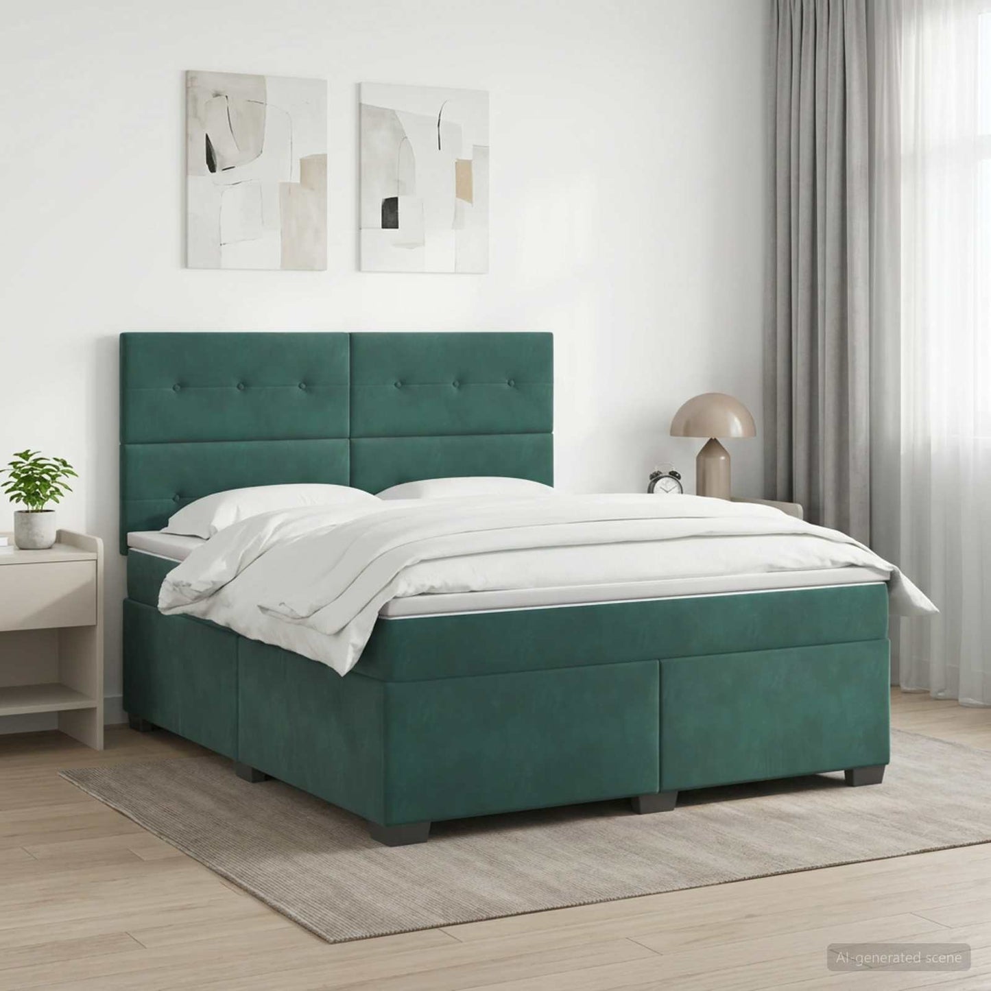 Boxmadras med topmadras Mørkegrøn 140 x 200 cm Fløjl
