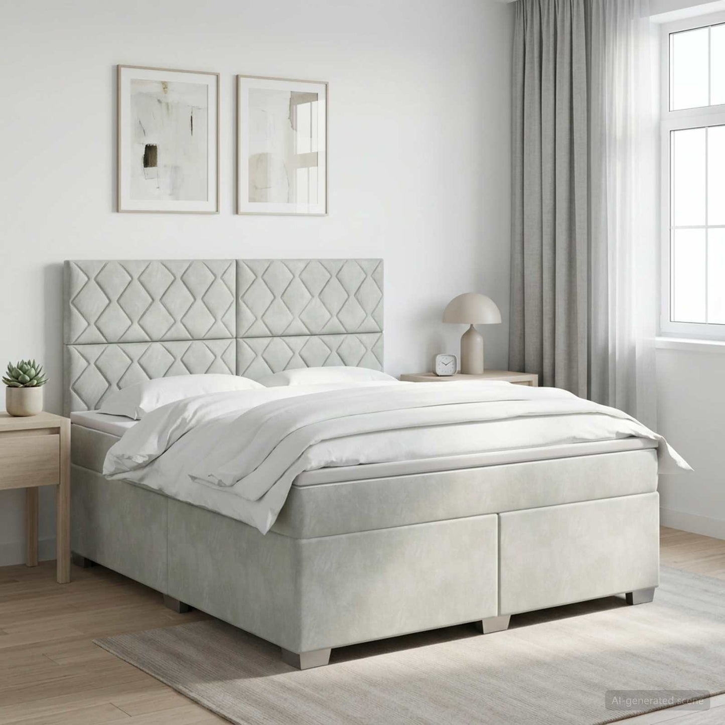 Boxmadras med topmadras Lysegrå 160 x 200 cm Fløjl