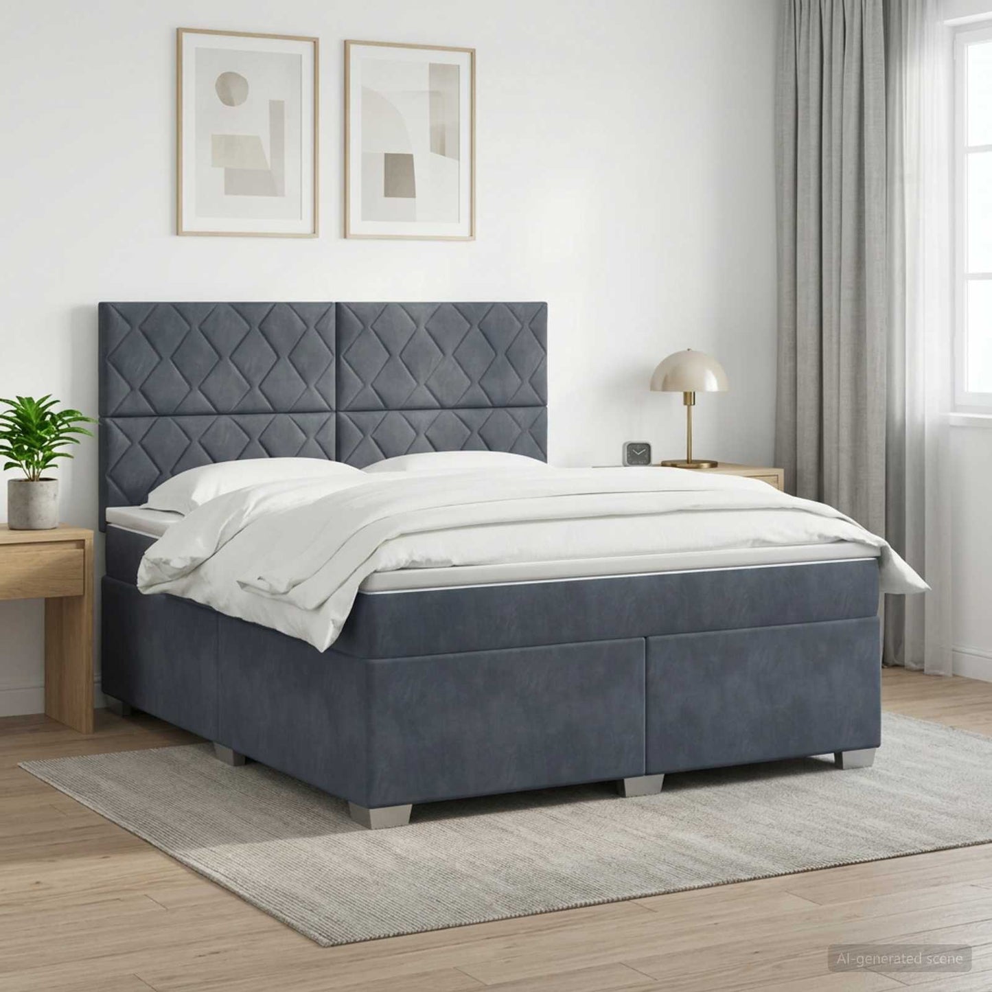 Boxmadras med topmadras Mørkegrå 180 x 200 cm Fløjl