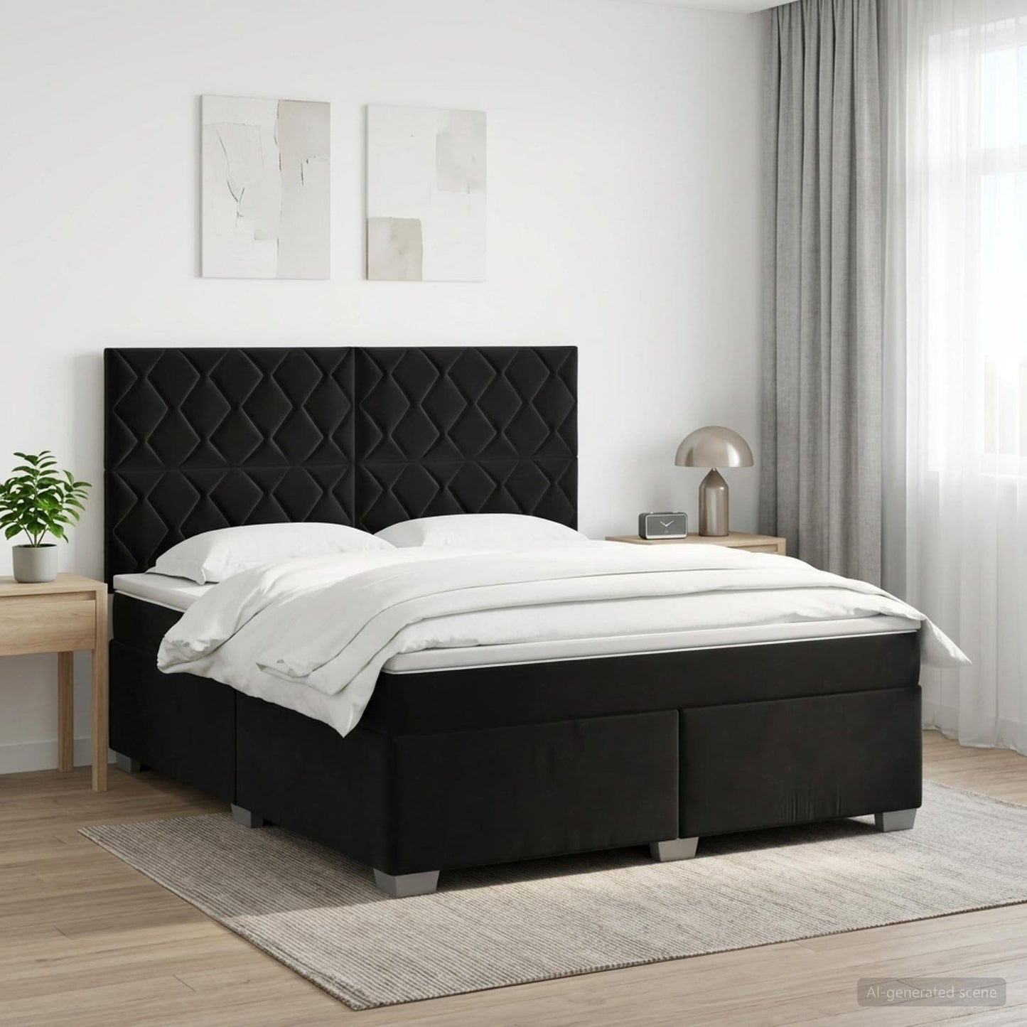 Boxmadras med topmadras med hovedgærde Sort 140 x 190 cm Fløjl