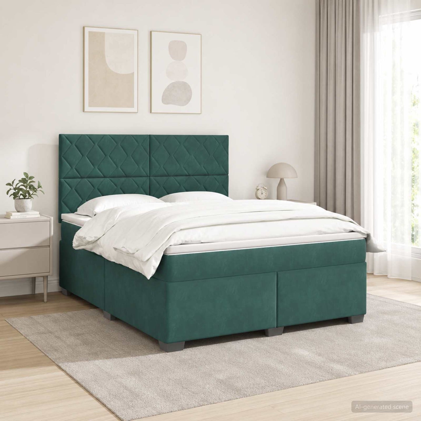 Boxmadras med topmadras Mørkegrøn 140 x 190 cm Fløjl