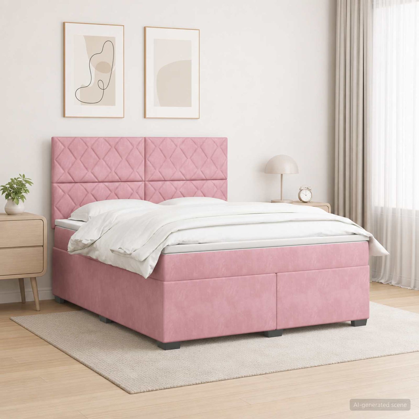 Boxmadras med topmadras Lyserød 160 x 200 cm Fløjl