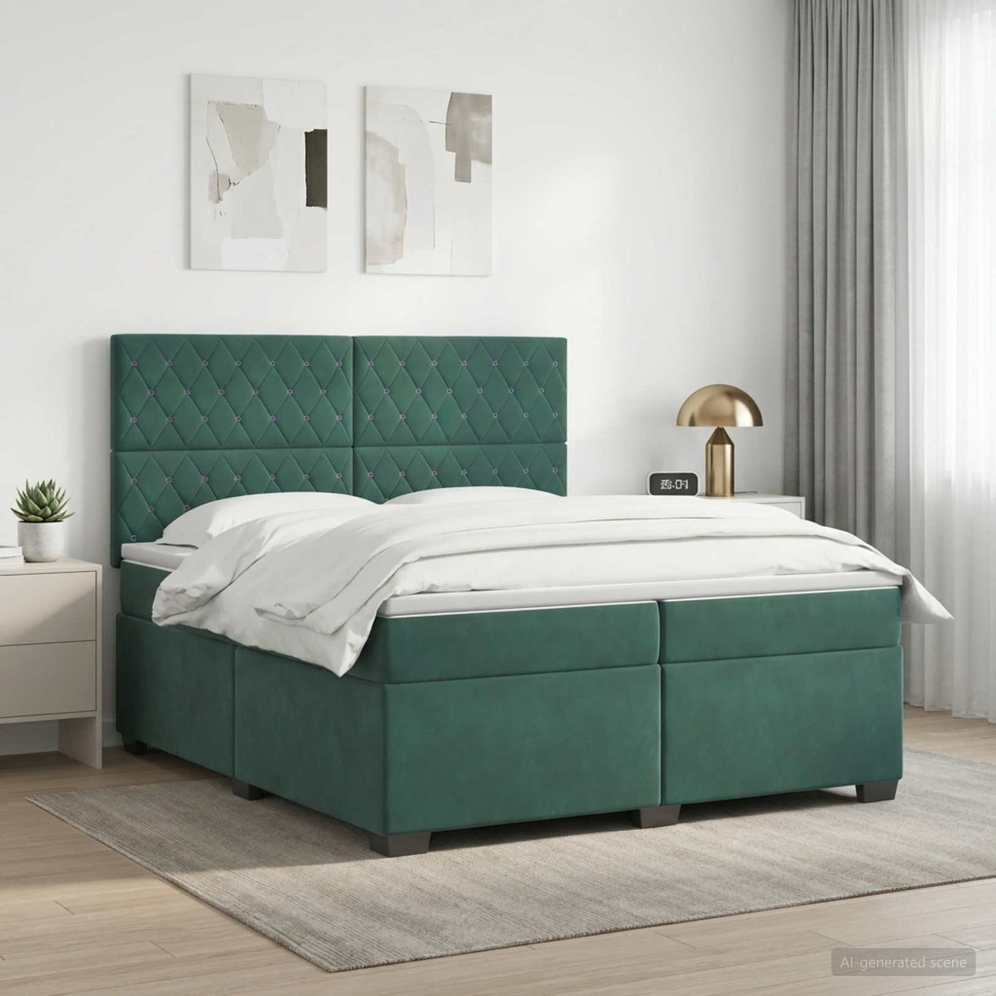 Boxmadras med topmadras Mørkegrøn 200 x 200 cm Fløjl
