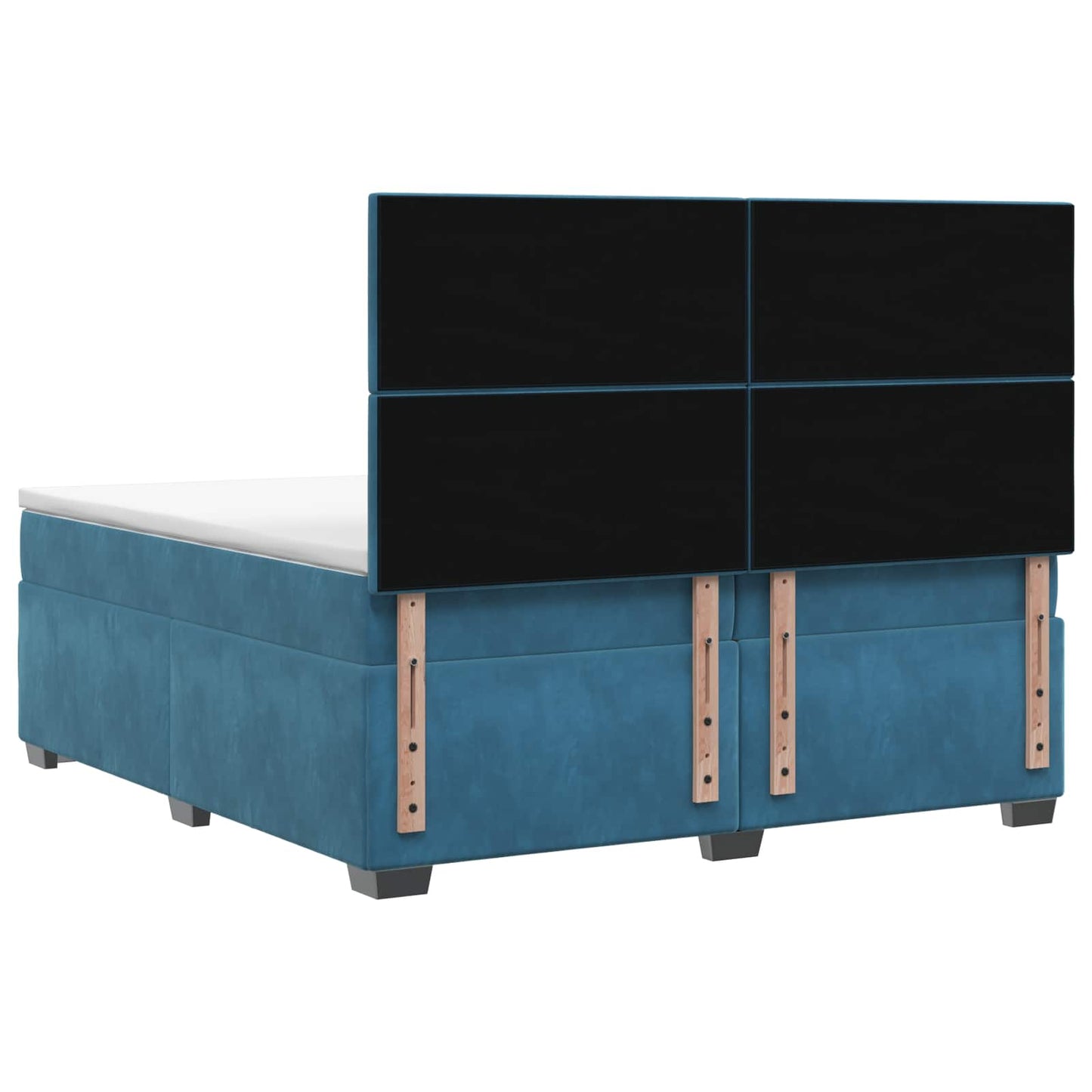 Boxmadras med topmadras med hovedgærde Blå 200 x 200 cm Fløjl