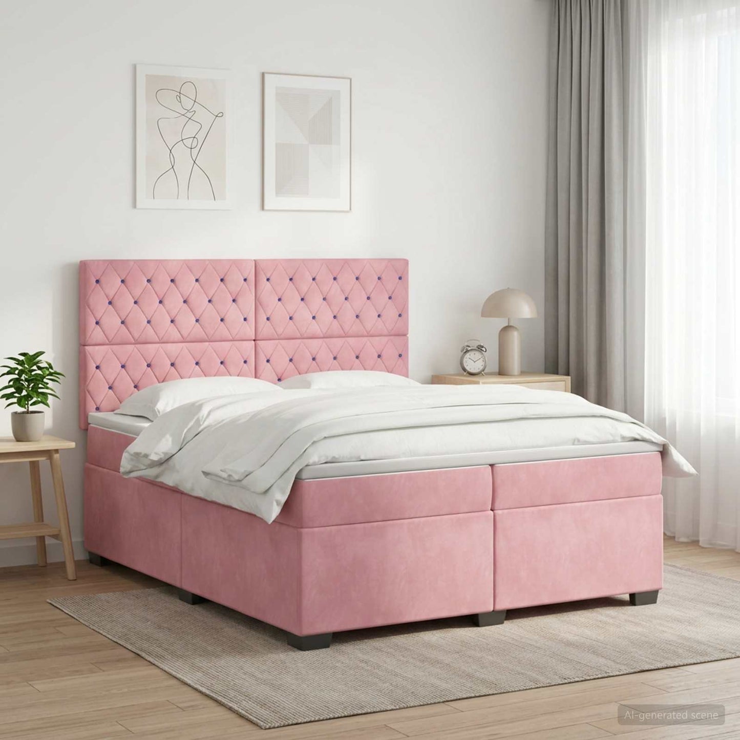 Boxmadras med topmadras Lyserød 200 x 200 cm Fløjl
