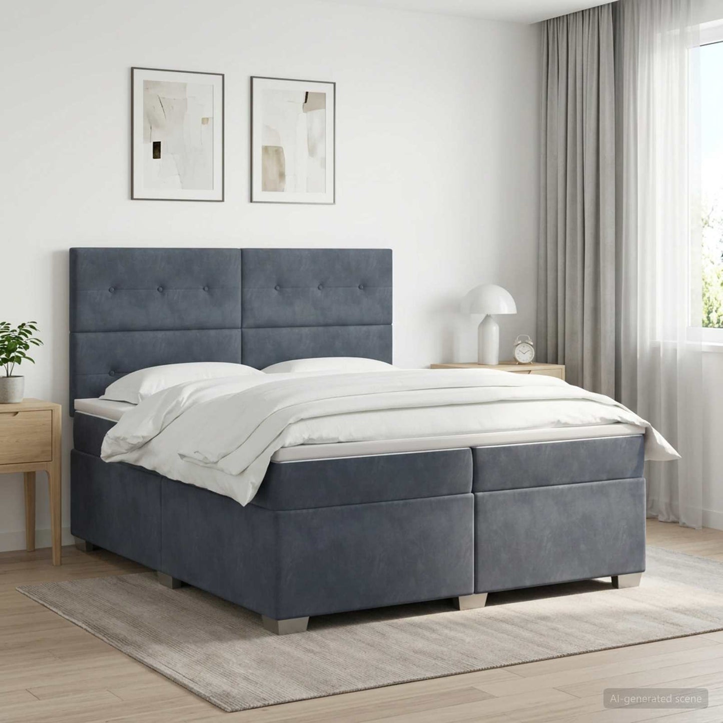 Boxmadras med topmadras Mørkegrå 200 x 200 cm Fløjl