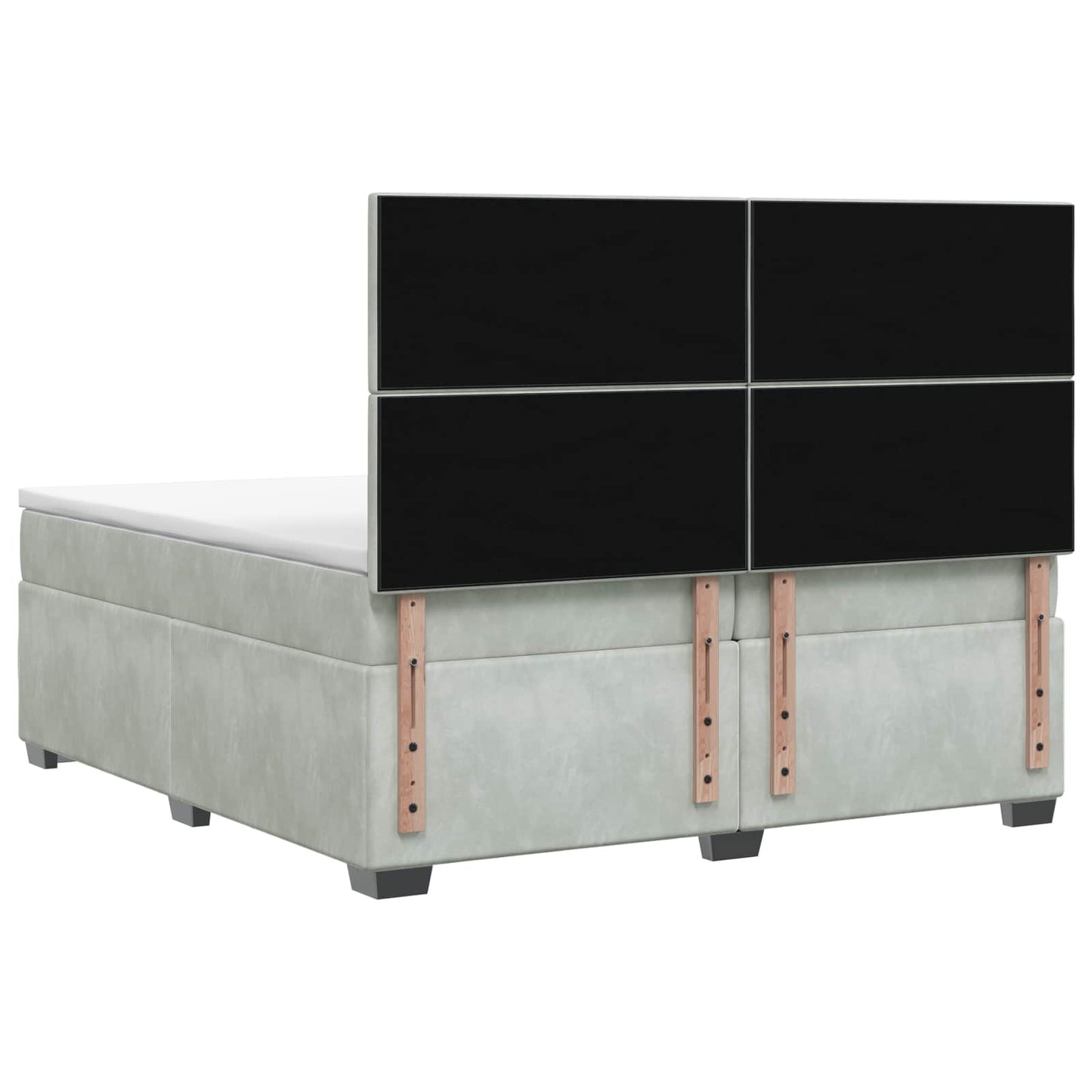 Boxmadras med topmadras Lysegrå 200 x 200 cm Fløjl