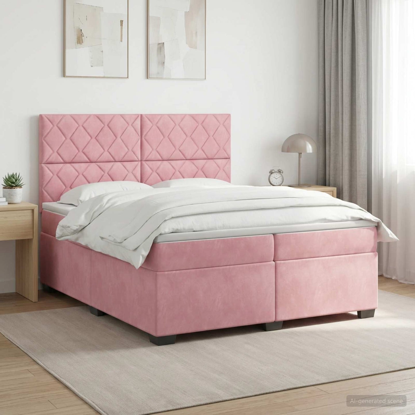 Boxmadras med topmadras Lyserød 200 x 200 cm Fløjl