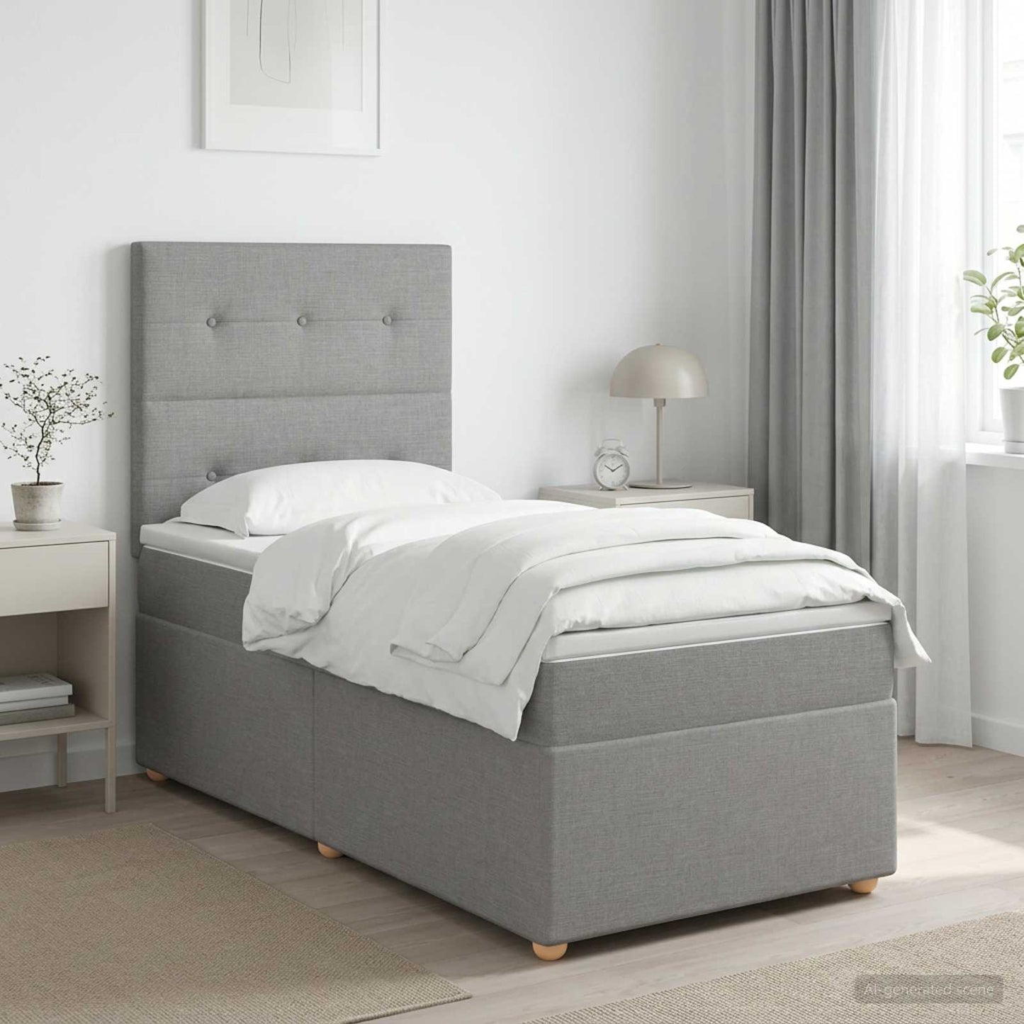Boxmadras med topmadras Lysegrå 100 x 200 cm Stof