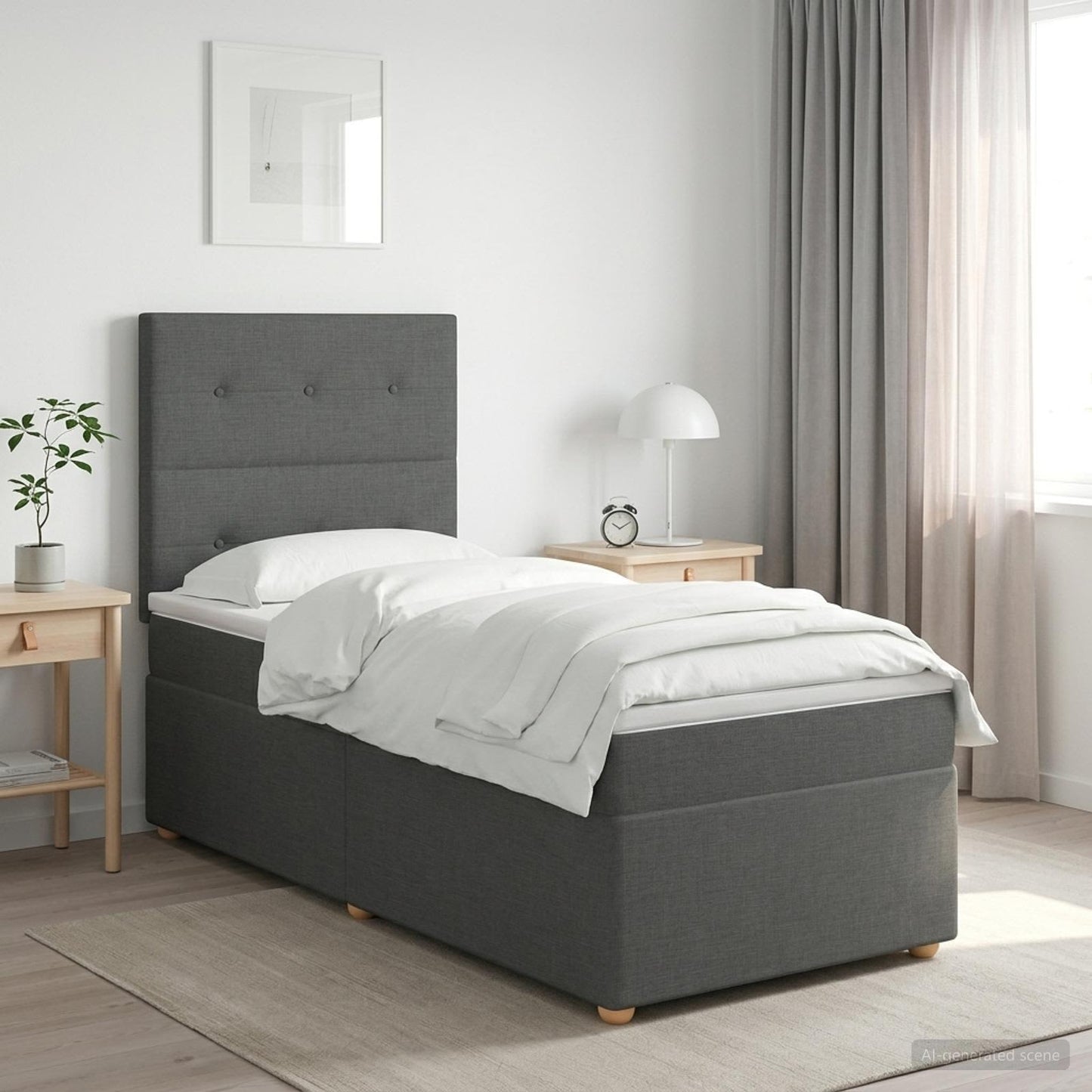 Boxmadras med topmadras Mørkegrå 100 x 200 cm Stof