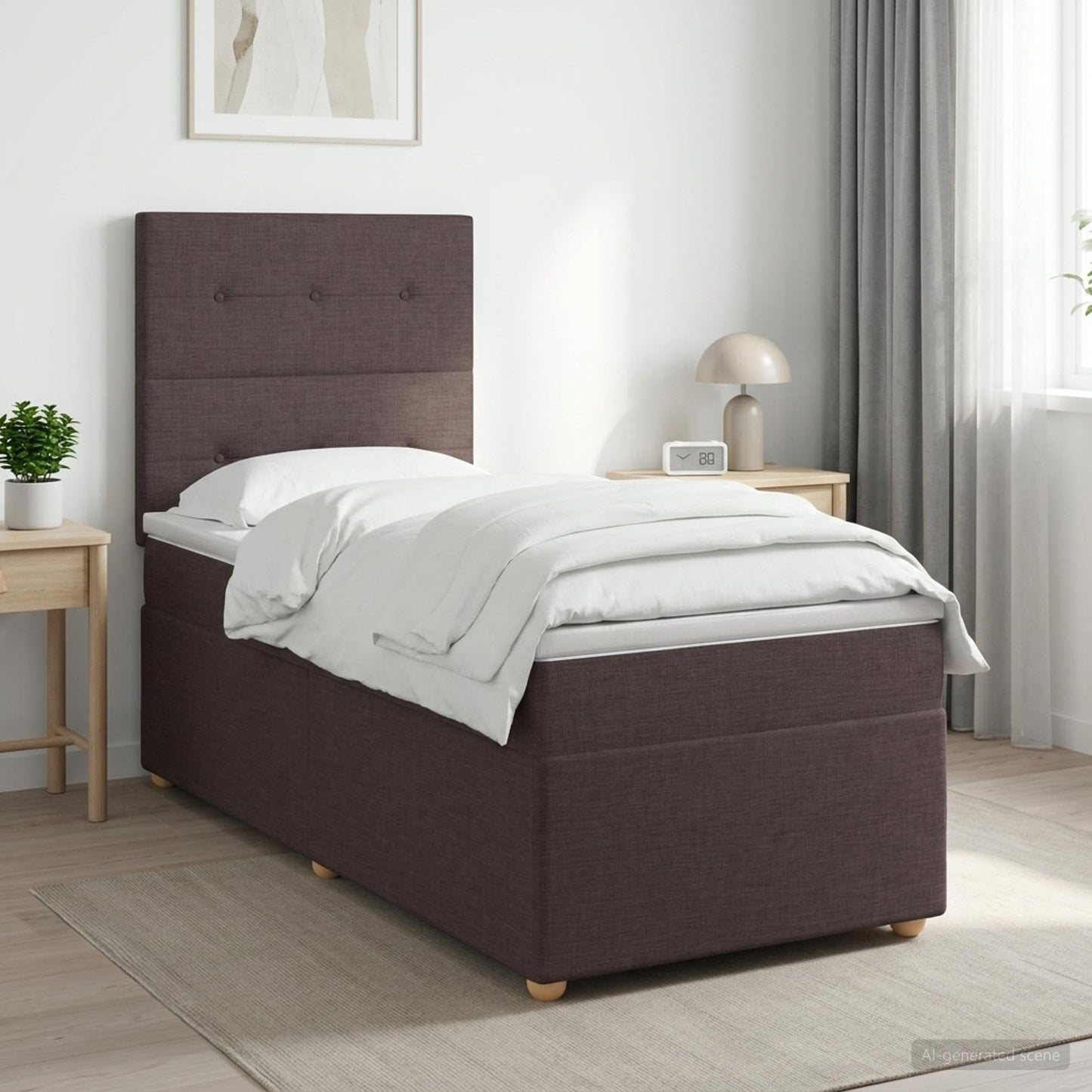Boxmadras med topmadras Mørk Brun 90 x 190 cm Stof