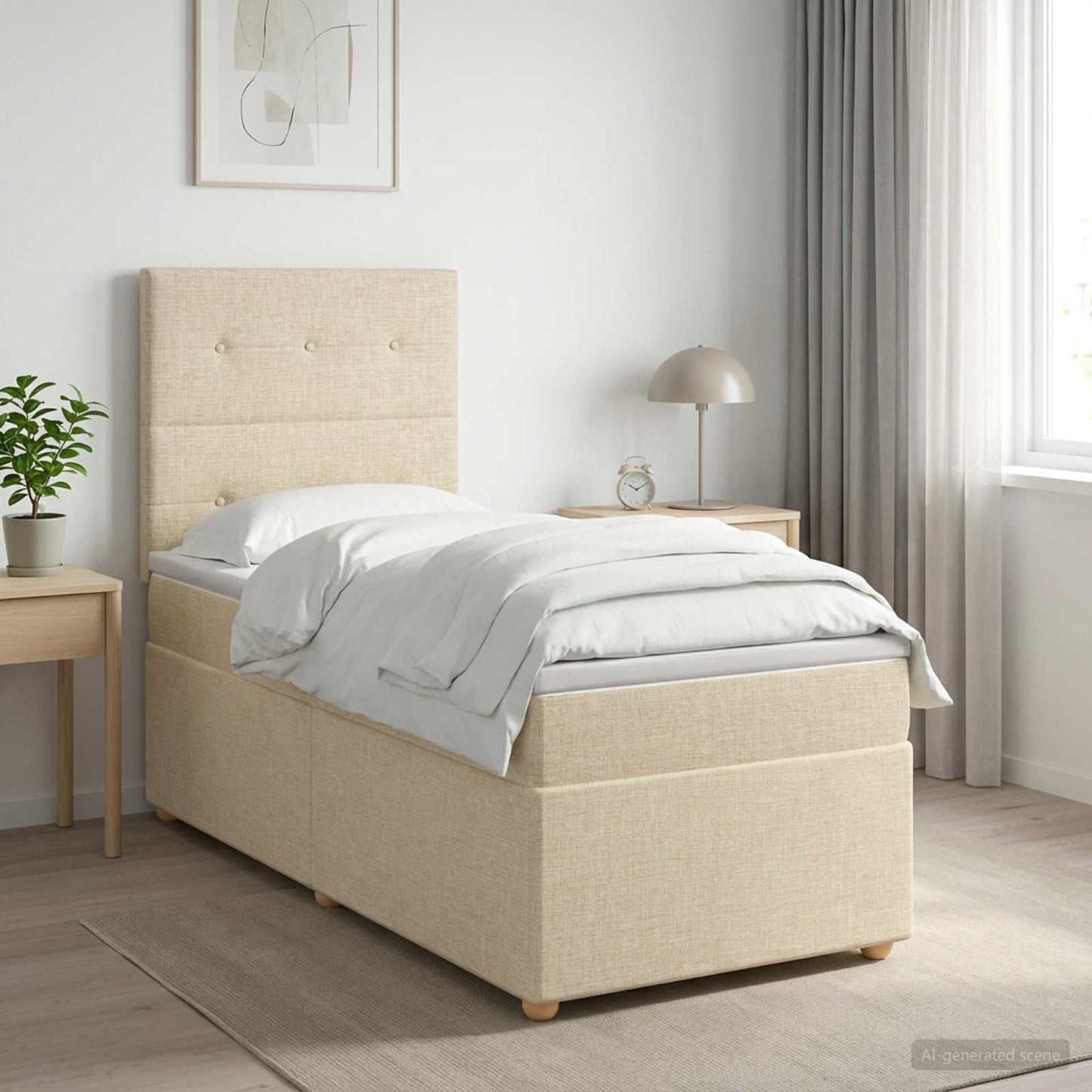 Boxmadras med topmadras Cremefarvet 90 x 190 cm Stof