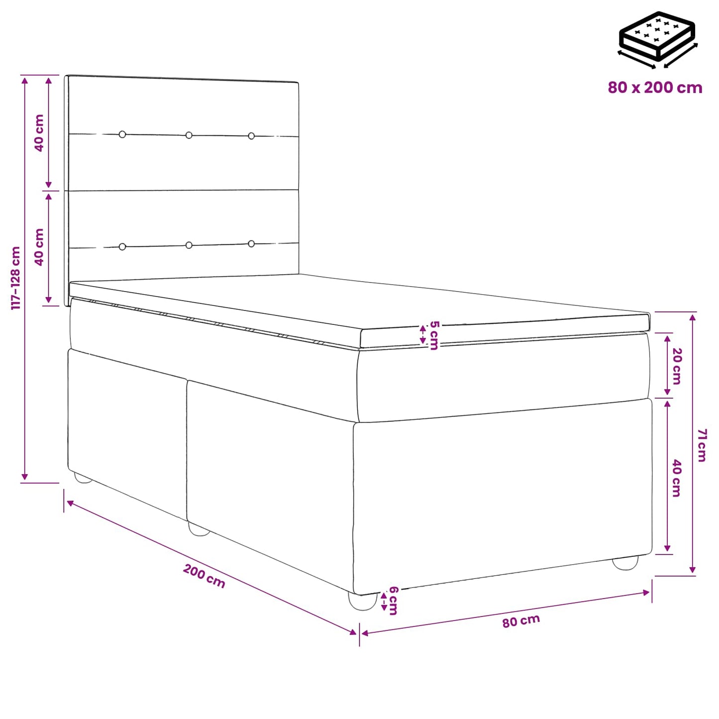 Boxmadras med topmadras Cremefarvet 80 x 200 cm Stof