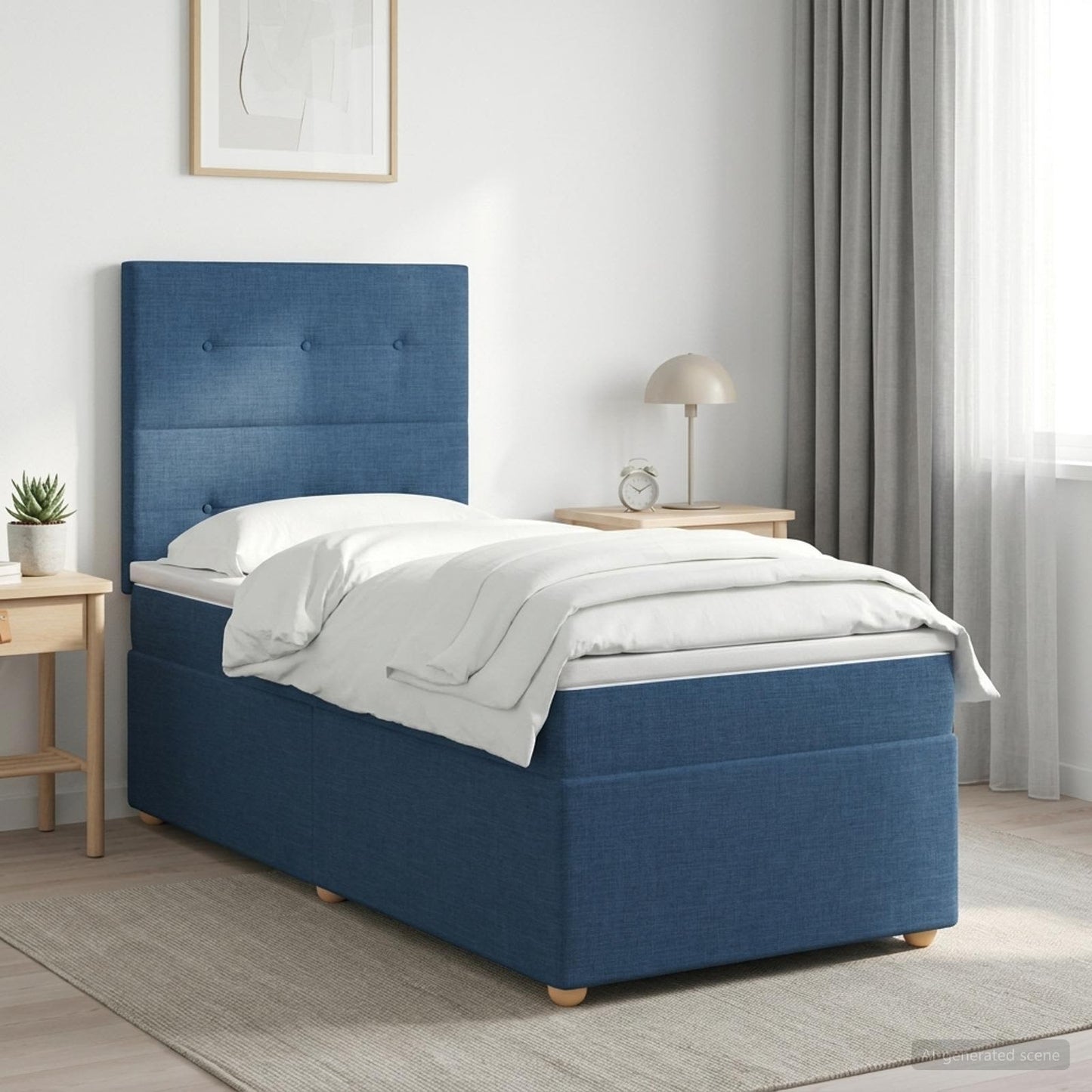 Boxmadras med topmadras med hovedgærde Blå 90 x 200 cm Stof
