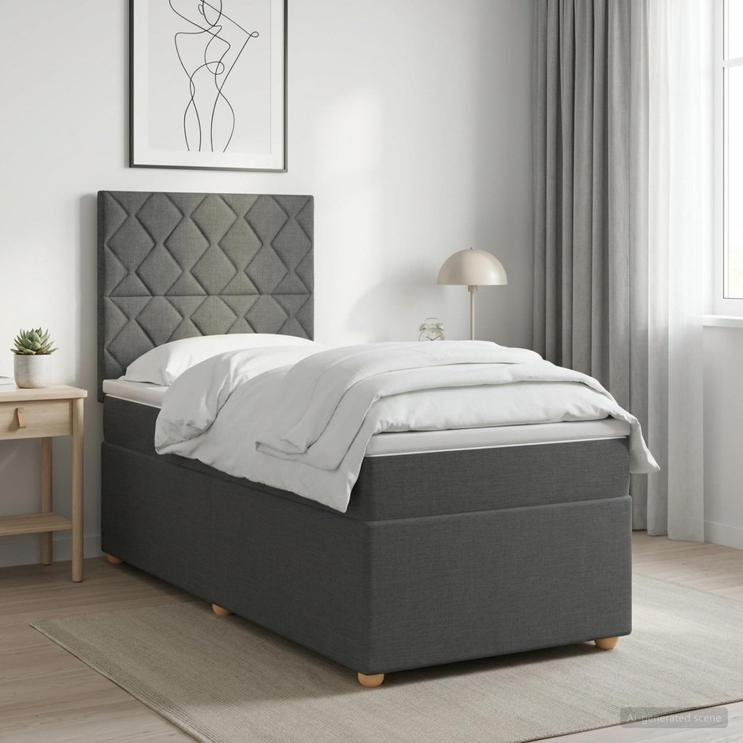 Boxmadras med topmadras Mørkegrå 90 x 200 cm Stof