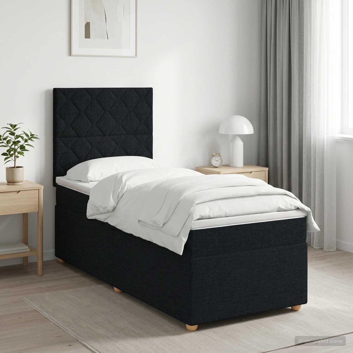 Boxmadras med topmadras med hovedgærde Sort 80 x 200 cm Stof