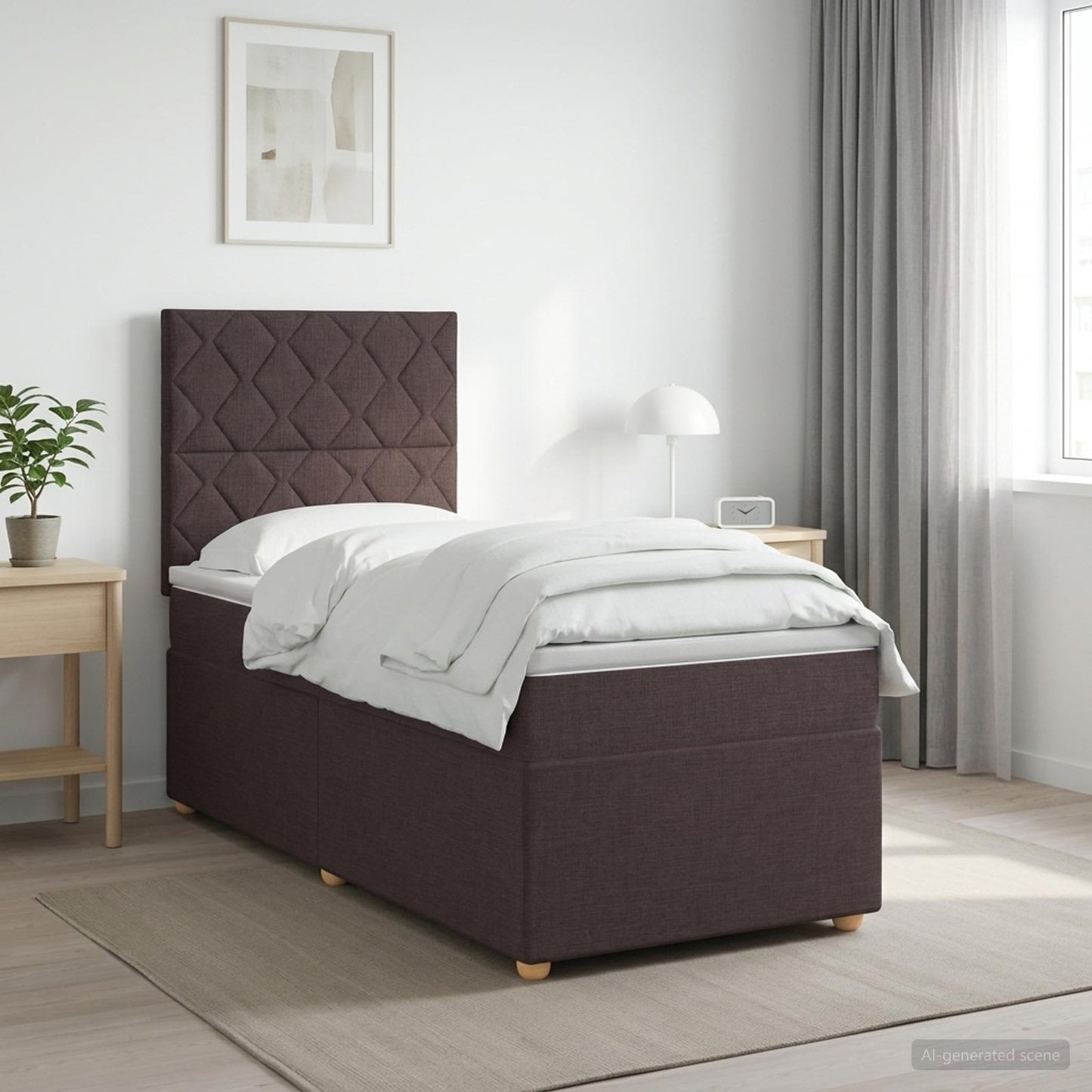 Boxmadras med topmadras Mørk Brun 80 x 200 cm Stof