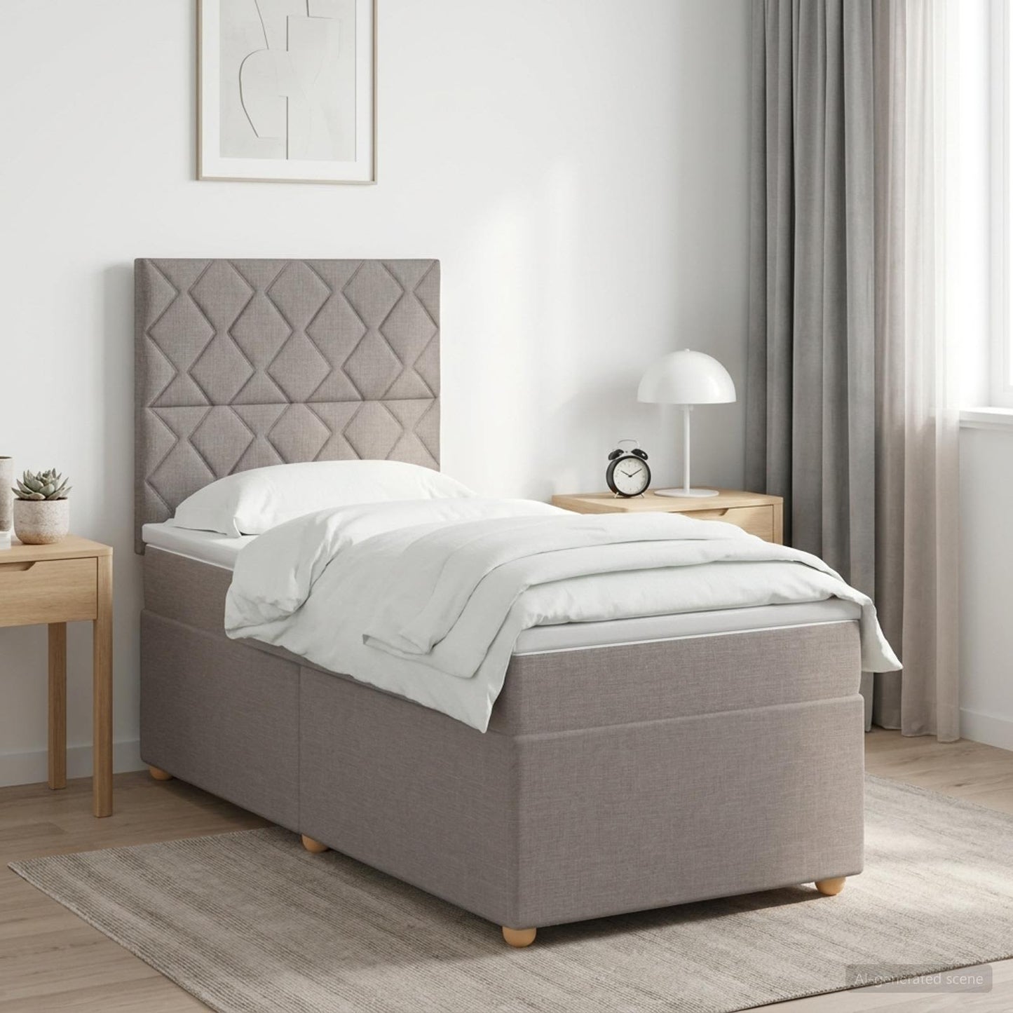 Boxmadras med topmadras med hovedgærde Gråbrun 90 x 190 cm Stof