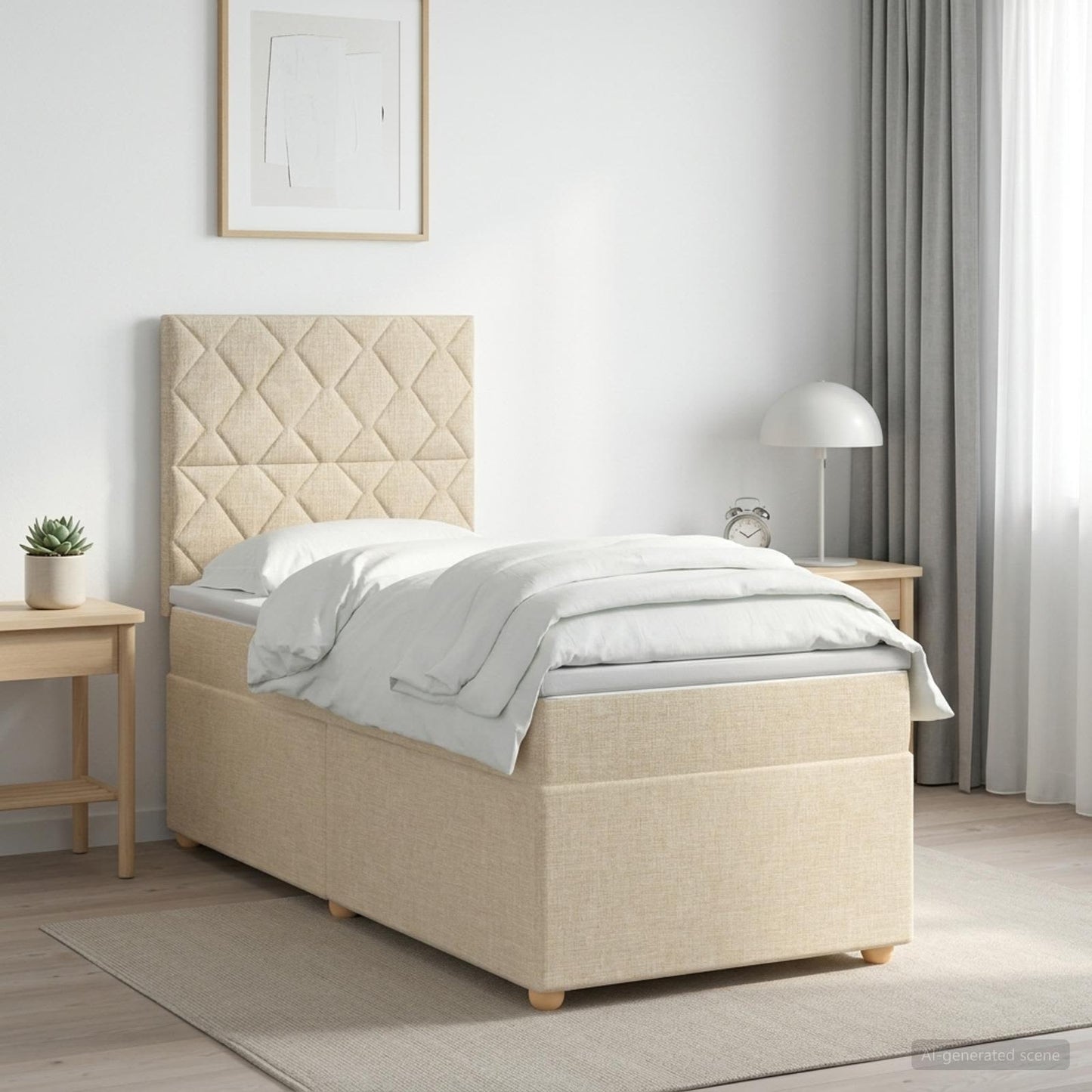 Boxmadras med topmadras Cremefarvet 100 x 200 cm Stof