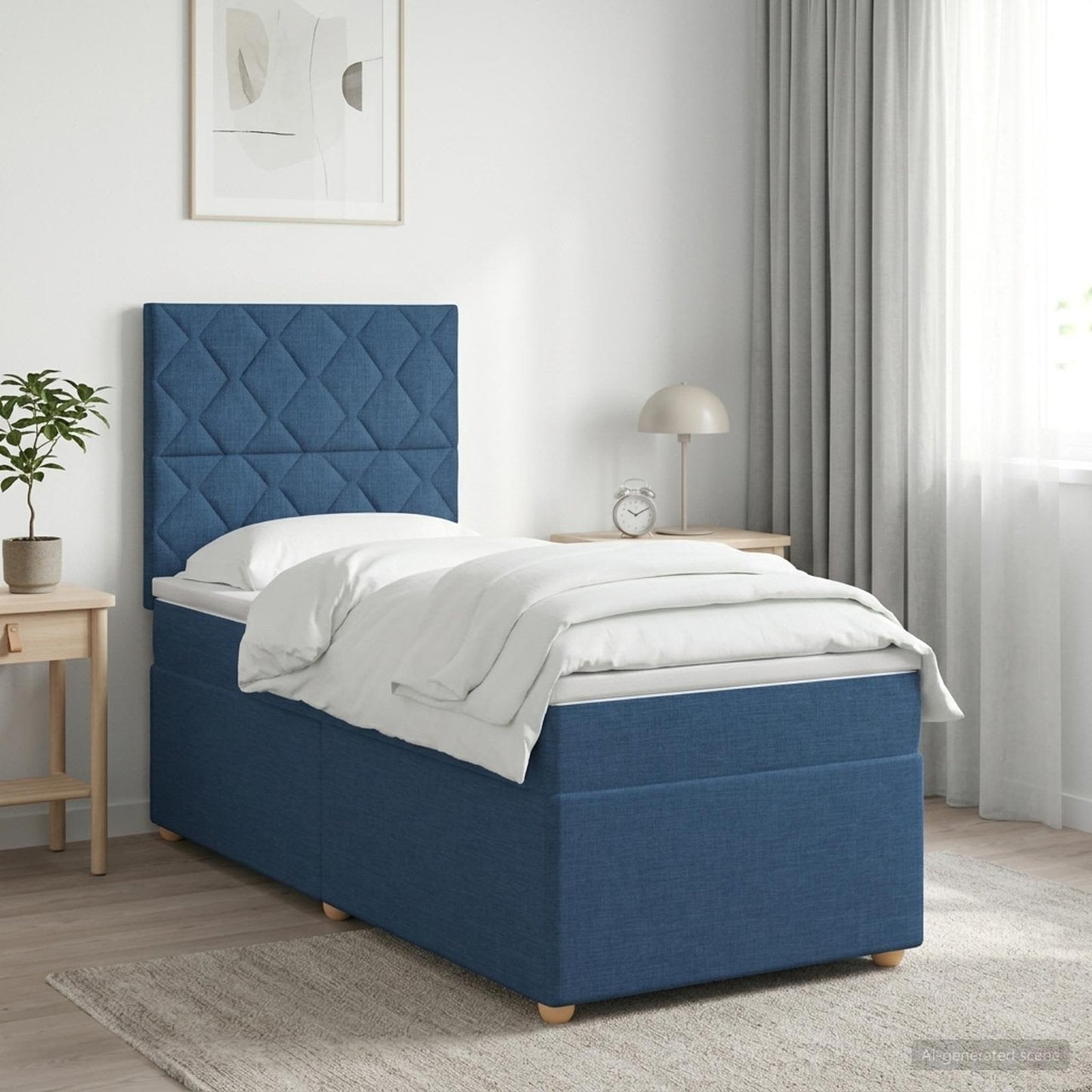 Boxmadras med topmadras med hovedgærde Blå 90 x 200 cm Stof