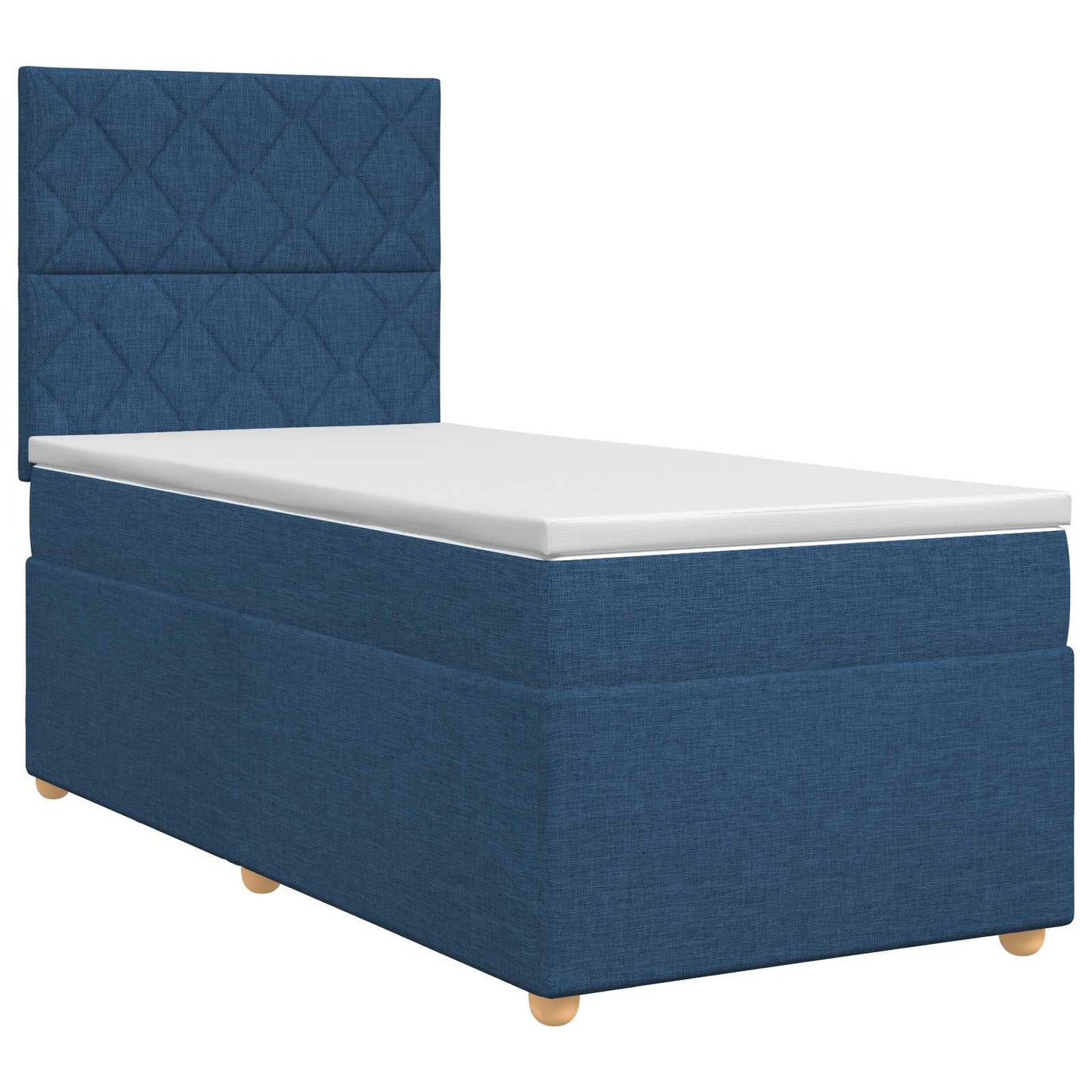 Boxmadras med topmadras med hovedgærde Blå 90 x 190 cm Stof