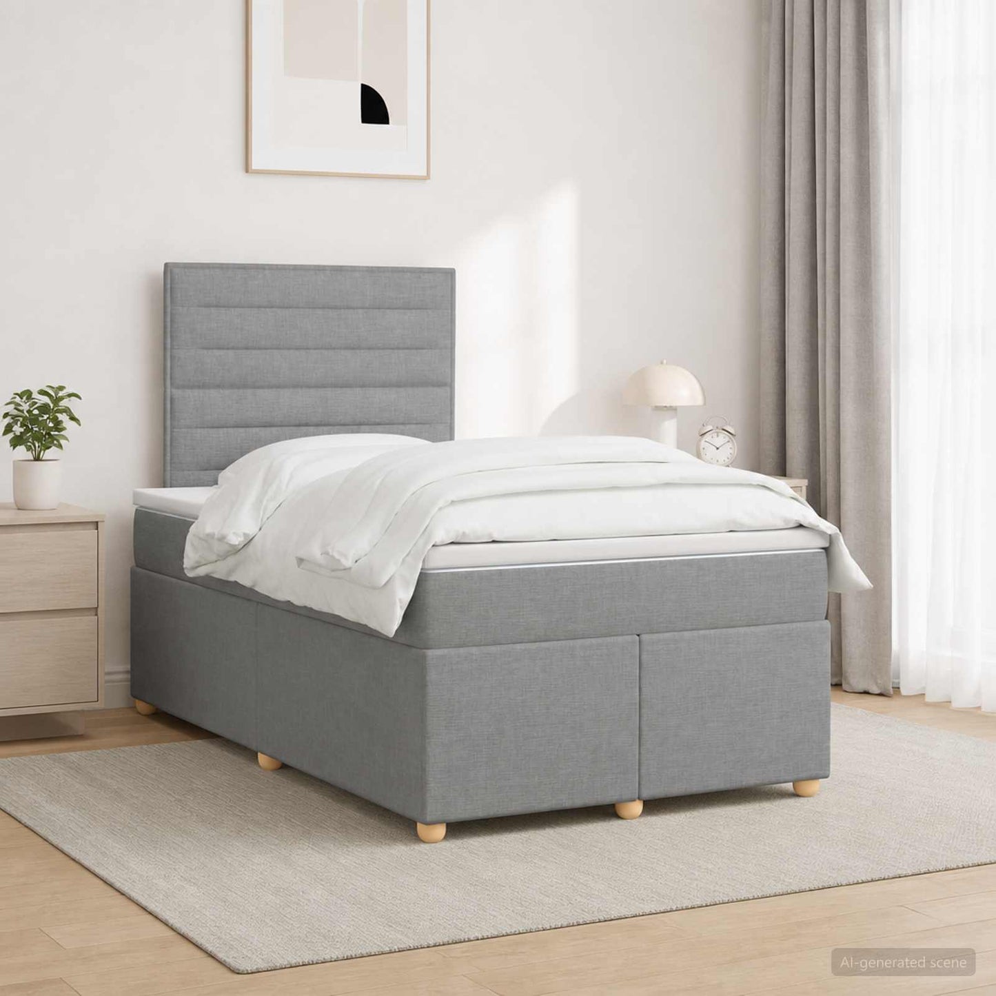 Boxmadras med topmadras Lysegrå 120 x 190 cm Stof