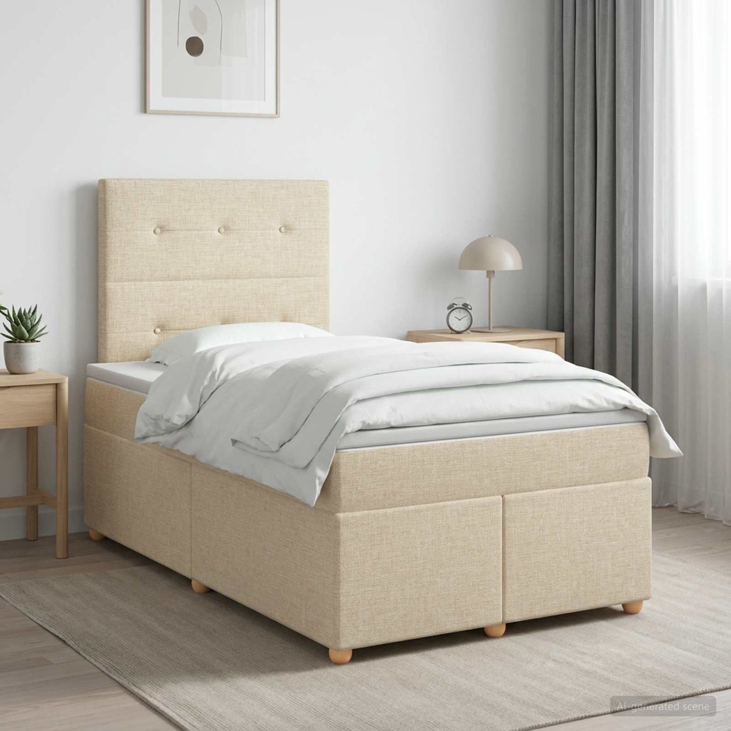 Boxmadras med topmadras Cremefarvet 120 x 190 cm Stof