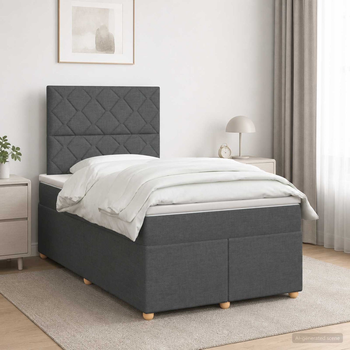 Boxmadras med topmadras Mørkegrå 120 x 190 cm Stof