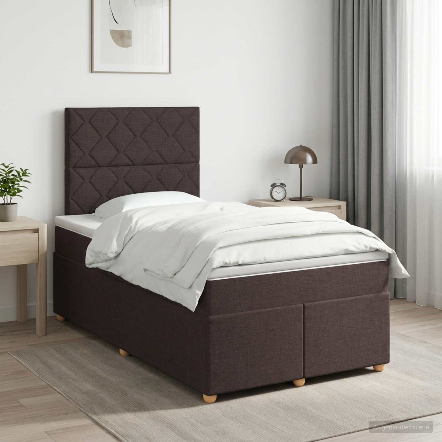 Boxmadras med topmadras Mørk Brun 120 x 190 cm Stof