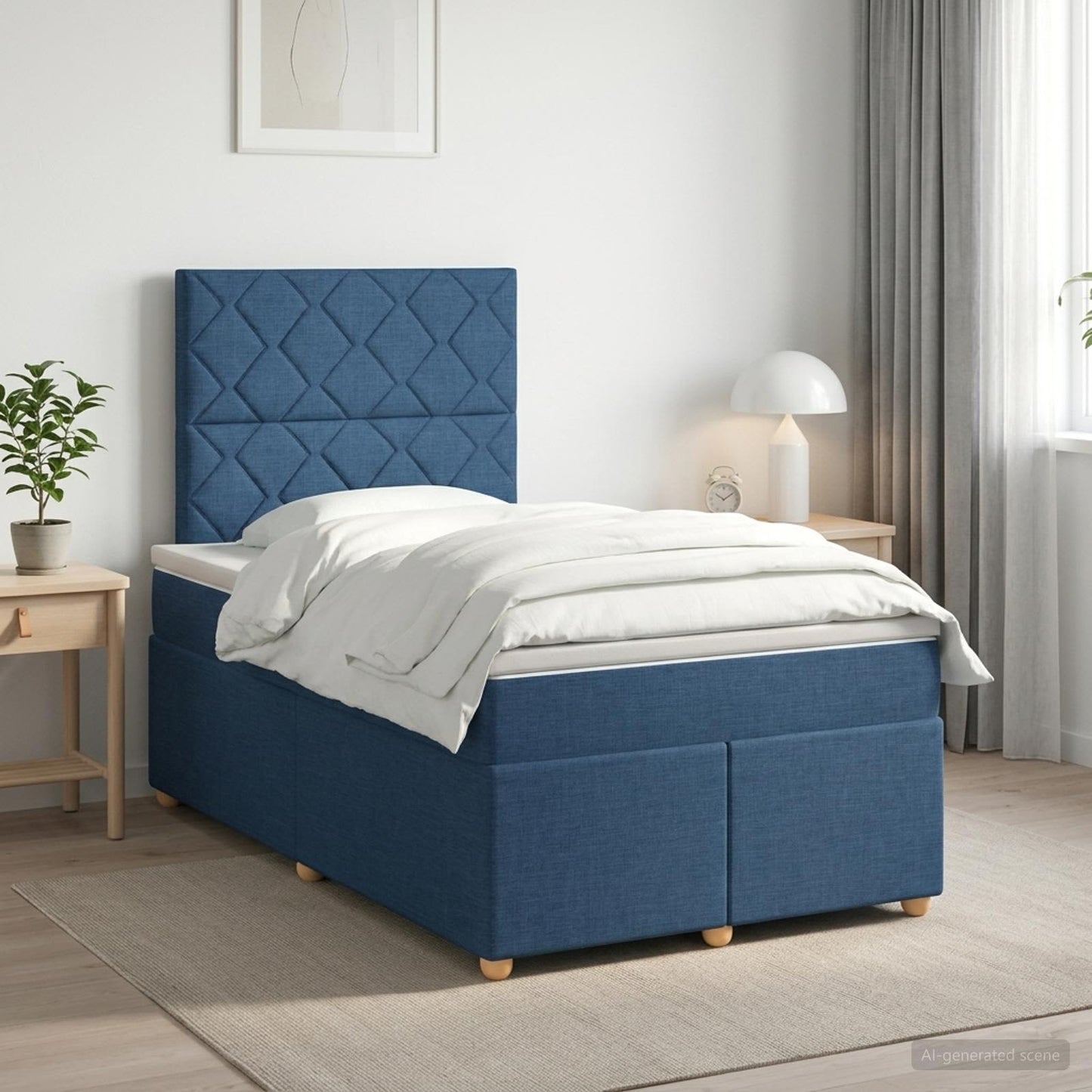 Boxmadras med topmadras med hovedgærde Blå 120 x 190 cm Stof