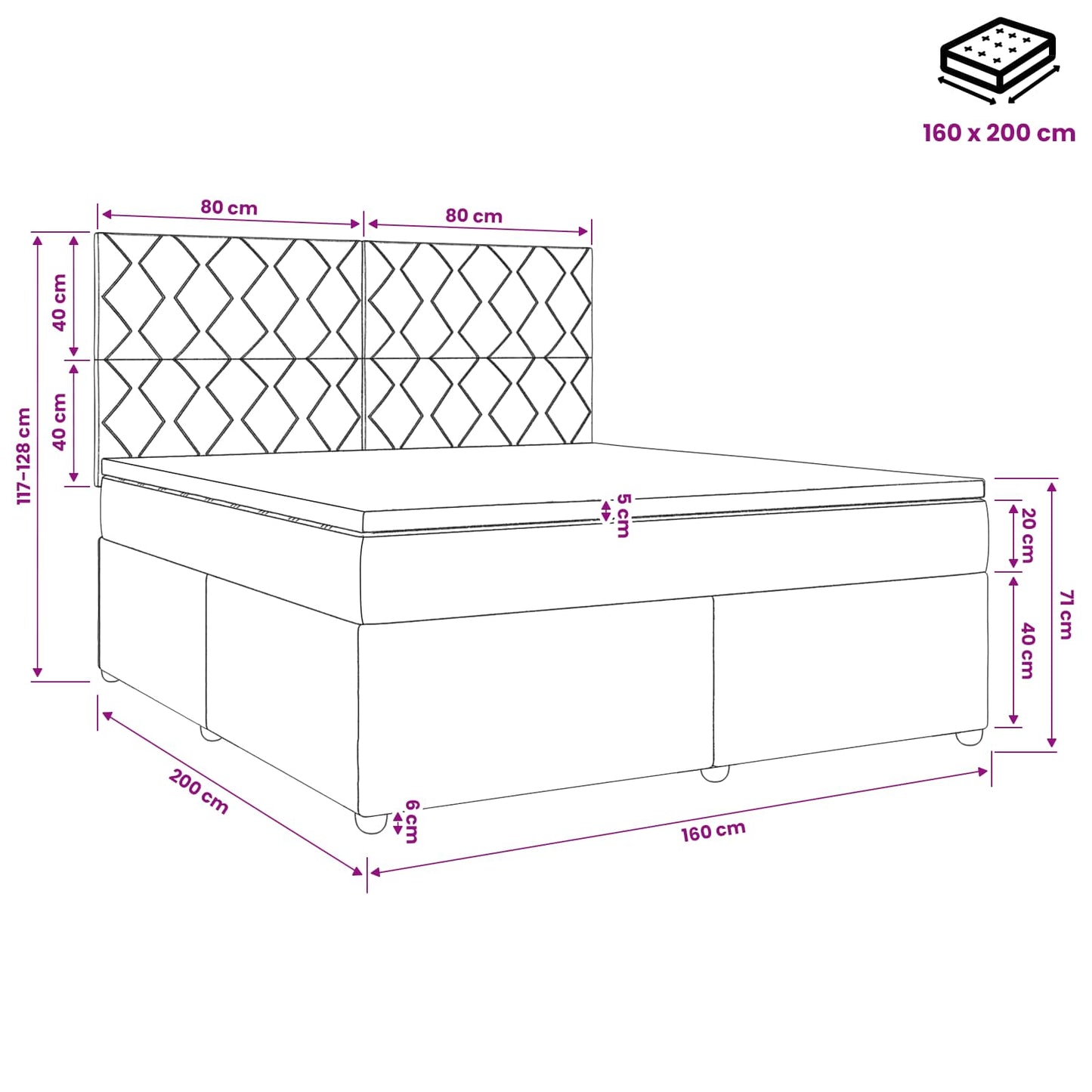 Boxmadras med topmadras Gråbrun 160 x 200 cm Stof