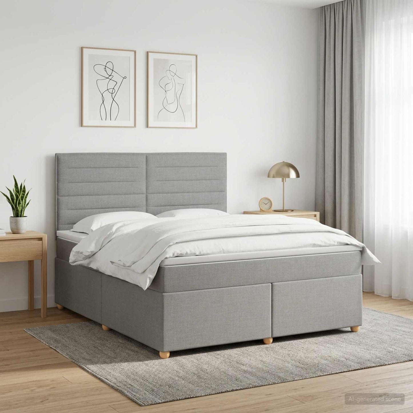 Boxmadras med topmadras Lysegrå 140 x 200 cm Stof