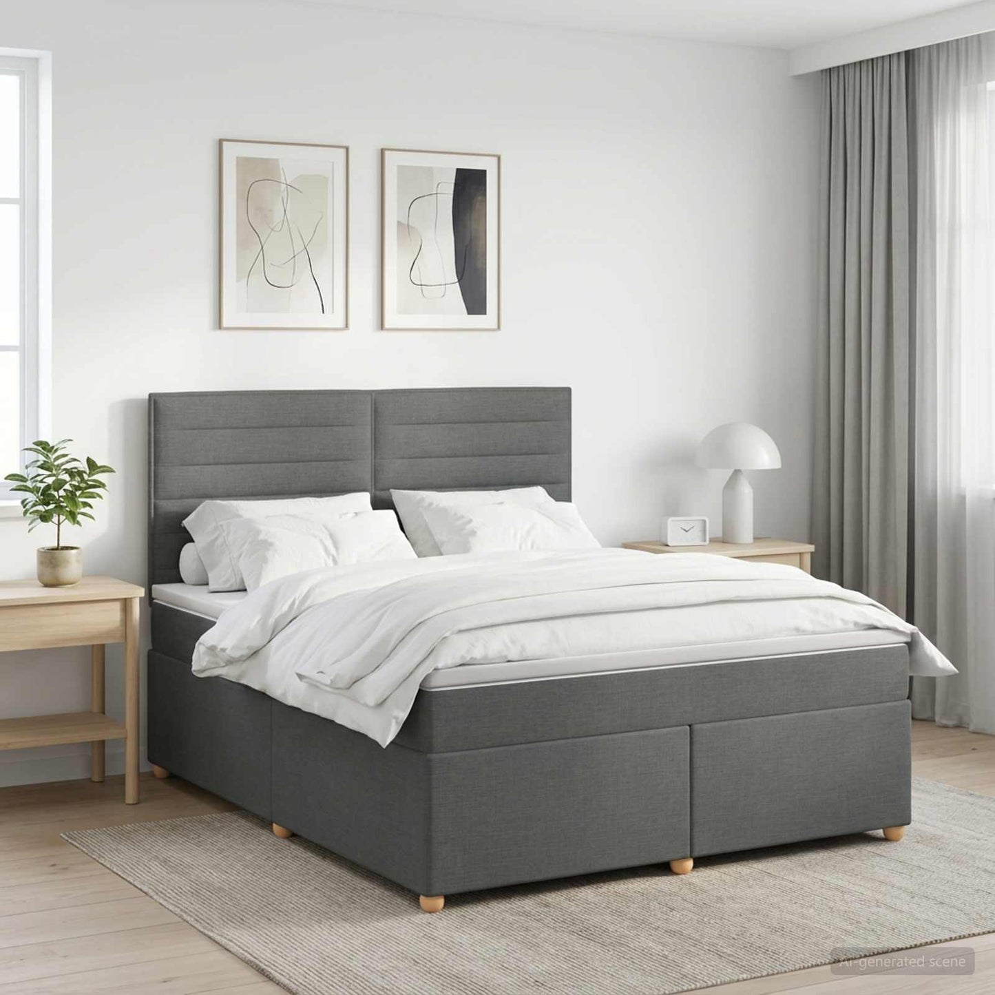 Boxmadras med topmadras Mørkegrå 140 x 190 cm Stof
