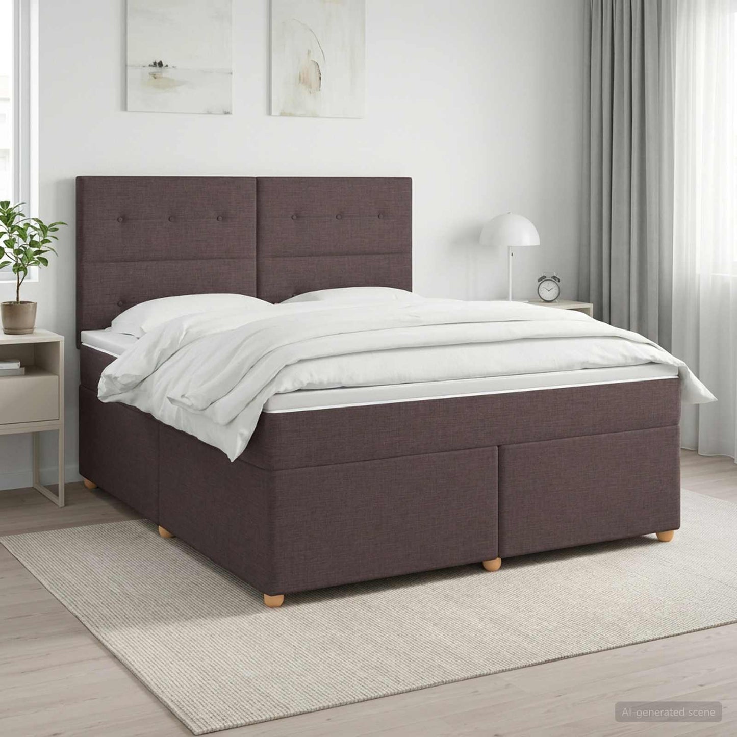 Boxmadras med topmadras Mørk Brun 180 x 200 cm Stof