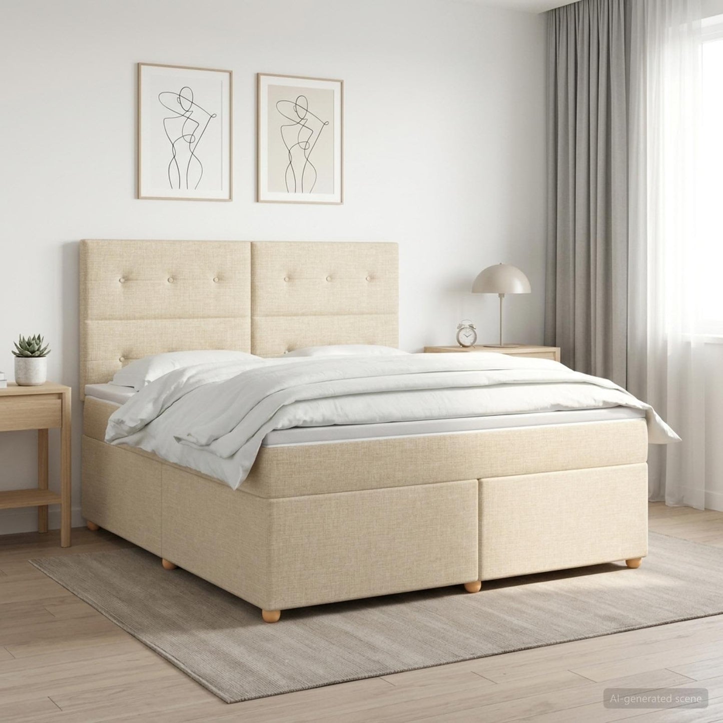 Boxmadras med topmadras Cremefarvet 160 x 200 cm Stof