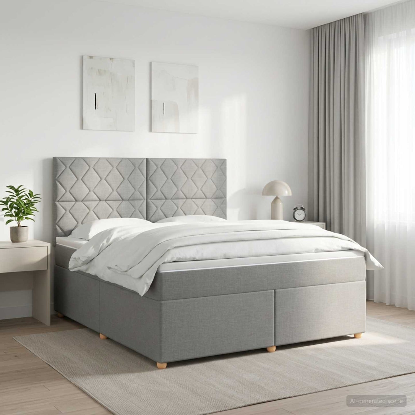 Boxmadras med topmadras Lysegrå 180 x 200 cm Stof