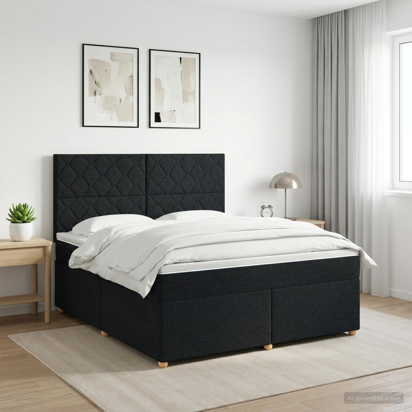 Boxmadras med topmadras med hovedgærde Sort 140 x 200 cm Stof