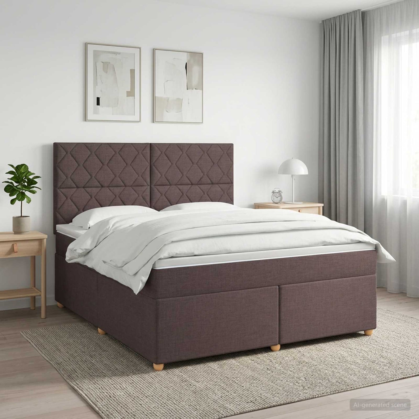Boxmadras med topmadras Mørk Brun 180 x 200 cm Stof