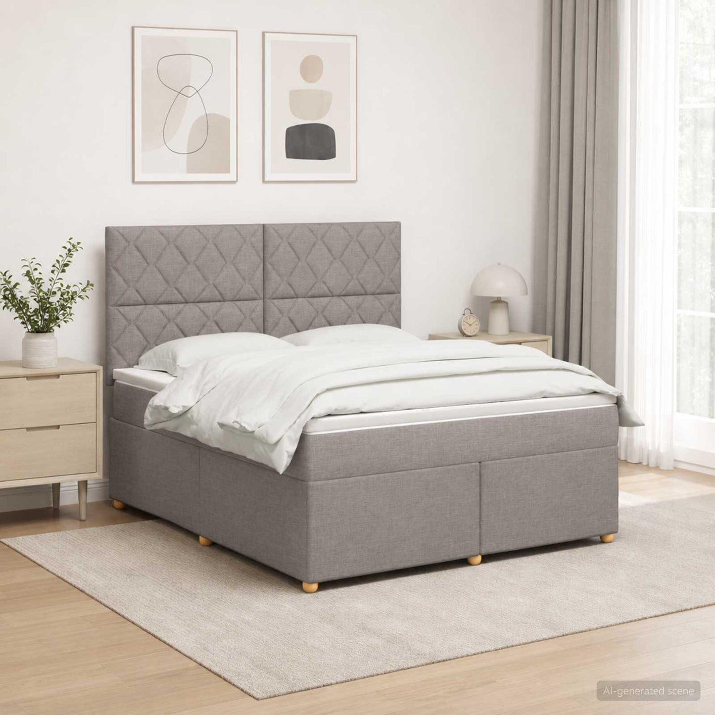 Boxmadras med topmadras Gråbrun 160 x 200 cm Stof