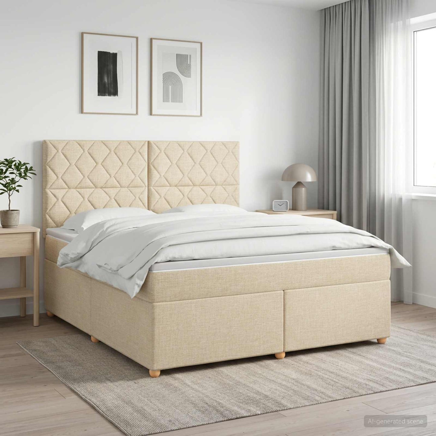 Boxmadras med topmadras Cremefarvet 180 x 200 cm Stof