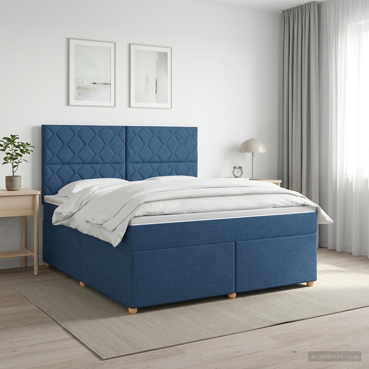 Boxmadras med topmadras med hovedgærde Blå 180 x 200 cm Stof
