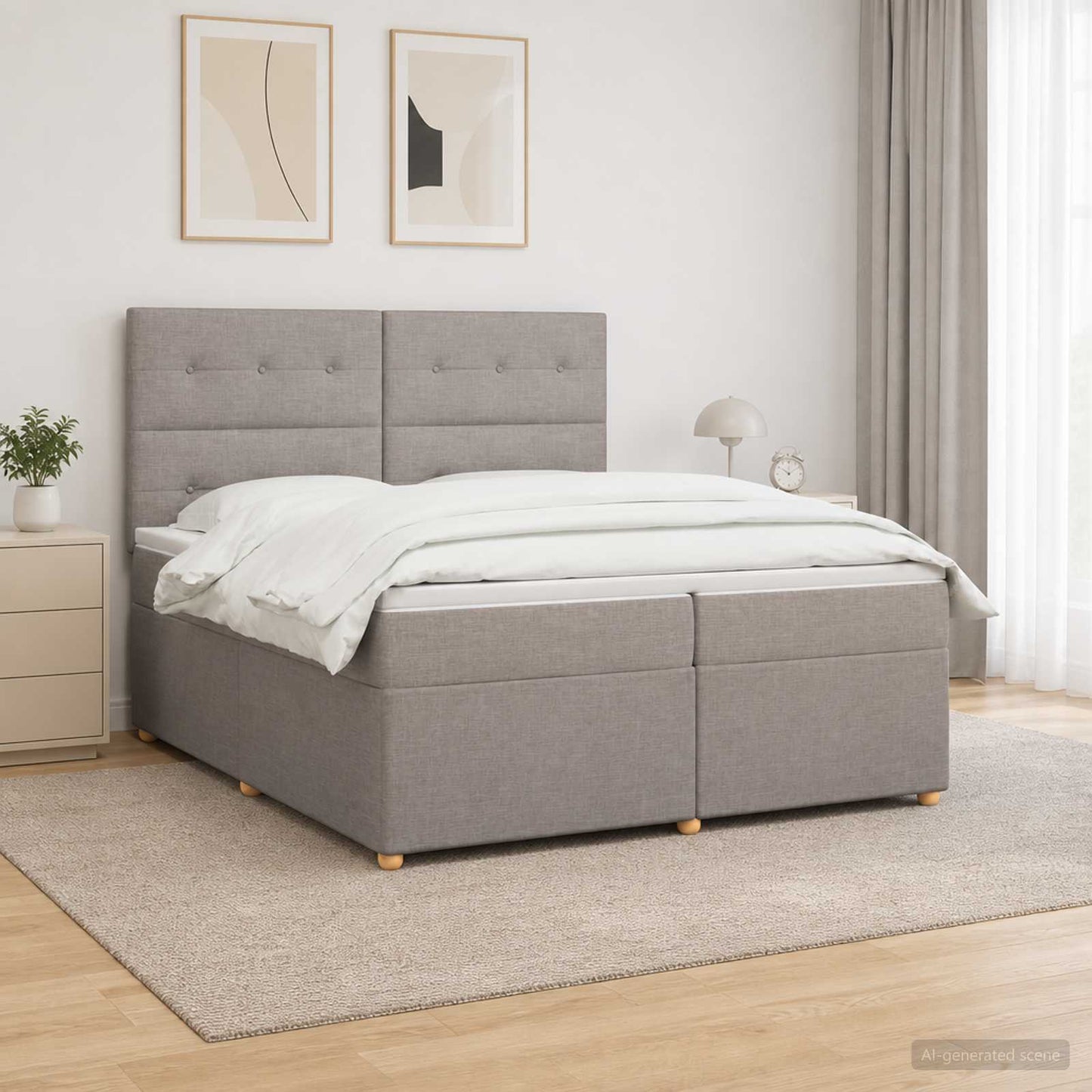 Boxmadras med topmadras Gråbrun 200 x 200 cm Stof