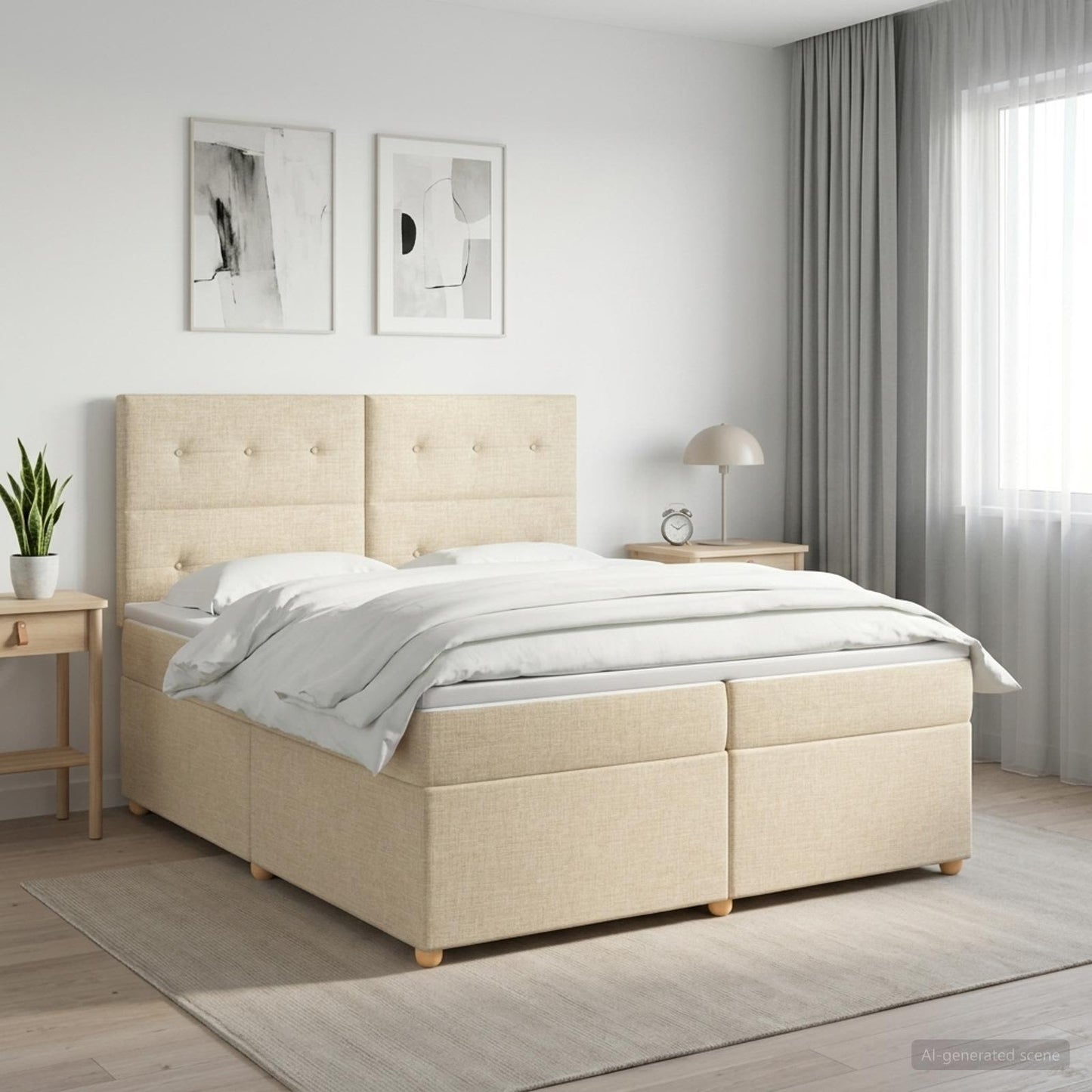 Boxmadras med topmadras Cremefarvet 200 x 200 cm Stof