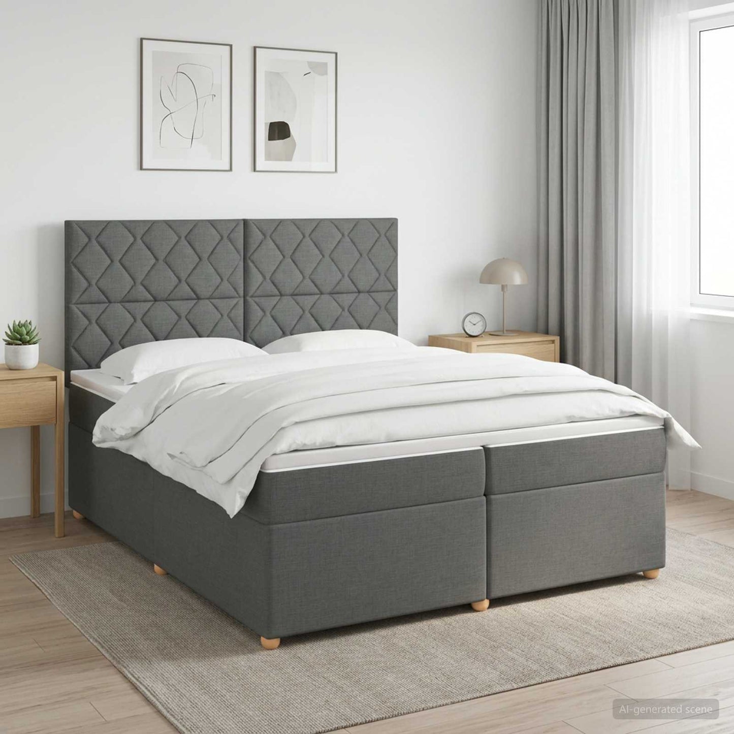Boxmadras med topmadras Mørkegrå 200 x 200 cm Stof