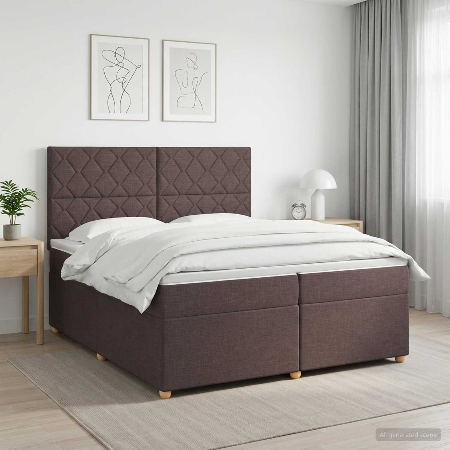 Boxmadras med topmadras Mørk Brun 200 x 200 cm Stof