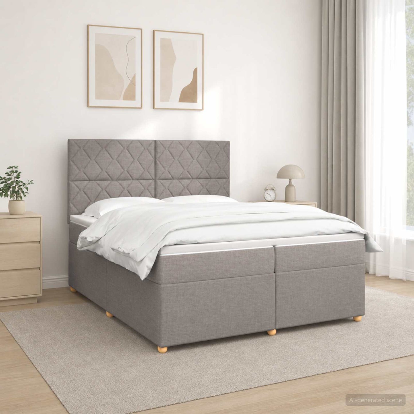 Boxmadras med topmadras Gråbrun 200 x 200 cm Stof