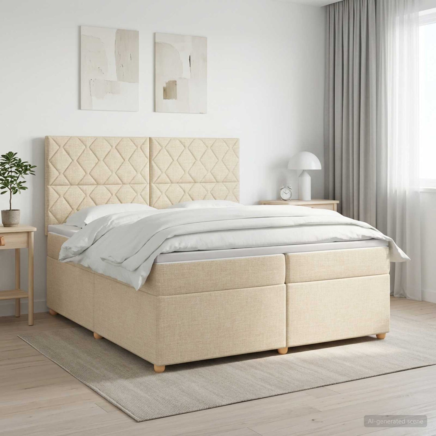 Boxmadras med topmadras Cremefarvet 200 x 200 cm Stof