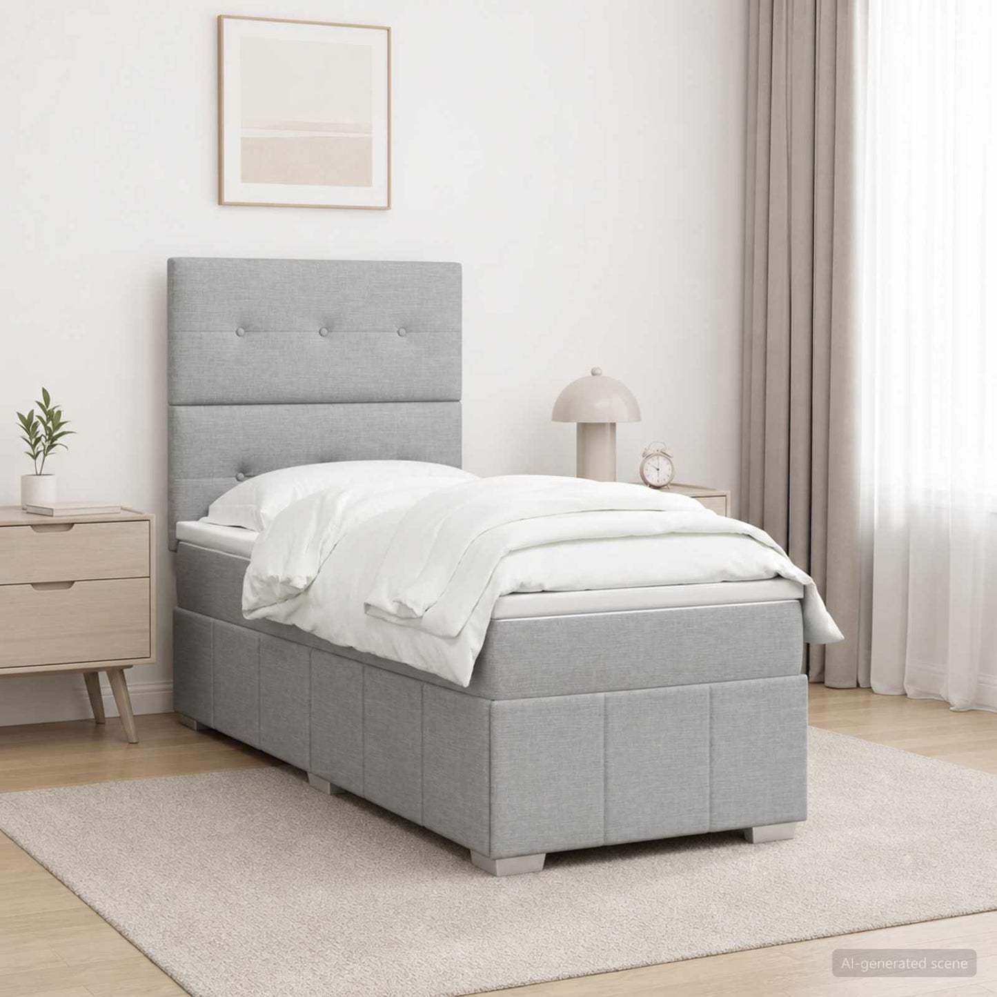 Boxmadras med topmadras Lysegrå 100 x 200 cm Stof
