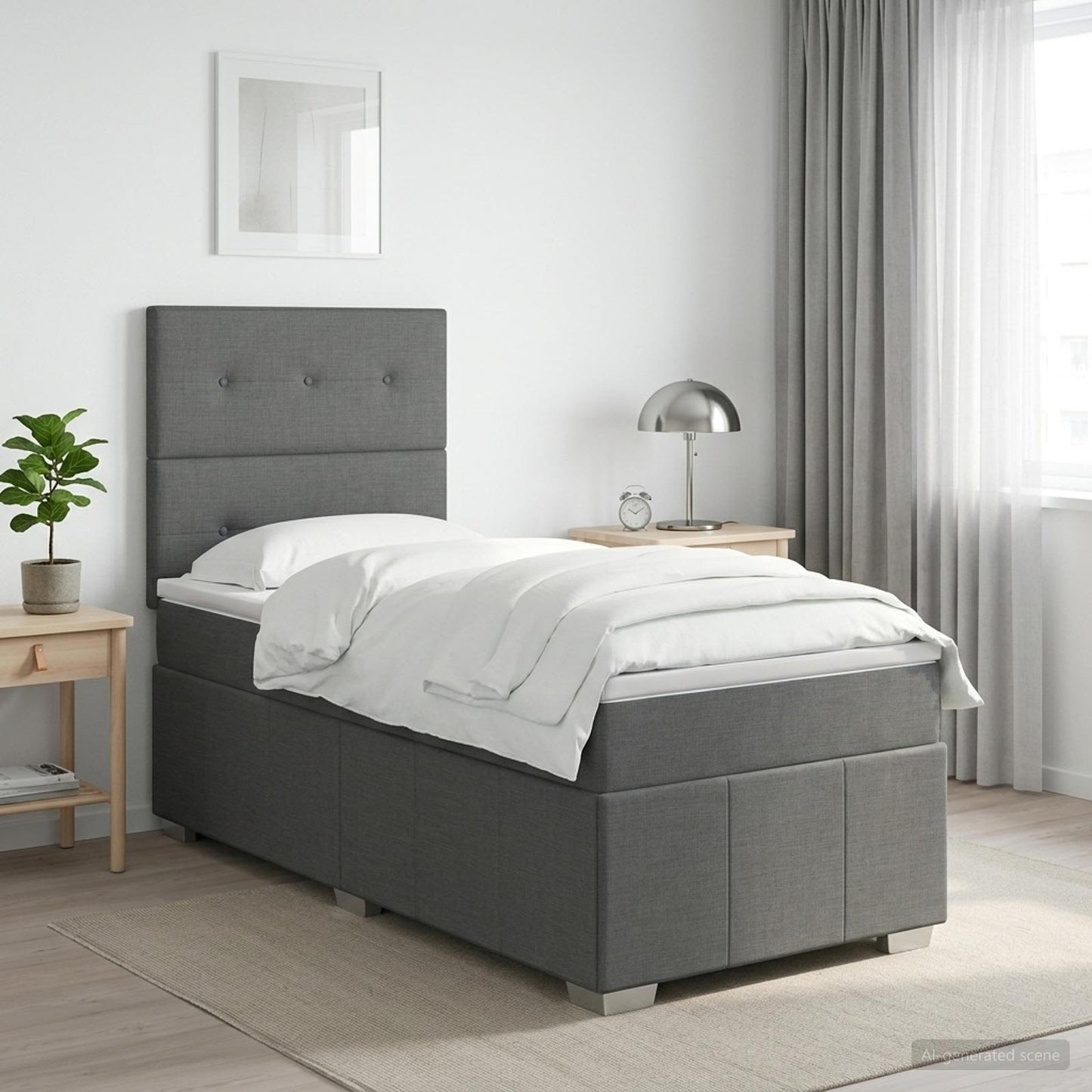 Boxmadras med topmadras Mørkegrå 100 x 200 cm Stof